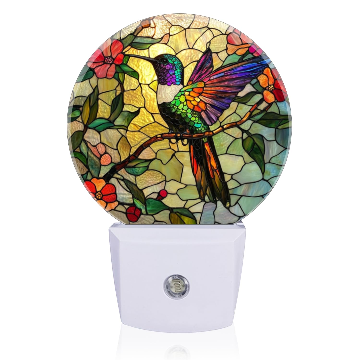 Mearafois LED Night Lights Lamp with Dusk to Dawn Sensor, Colorful Hummingbird Perched On Branch Night Light Plug Into Wall for 