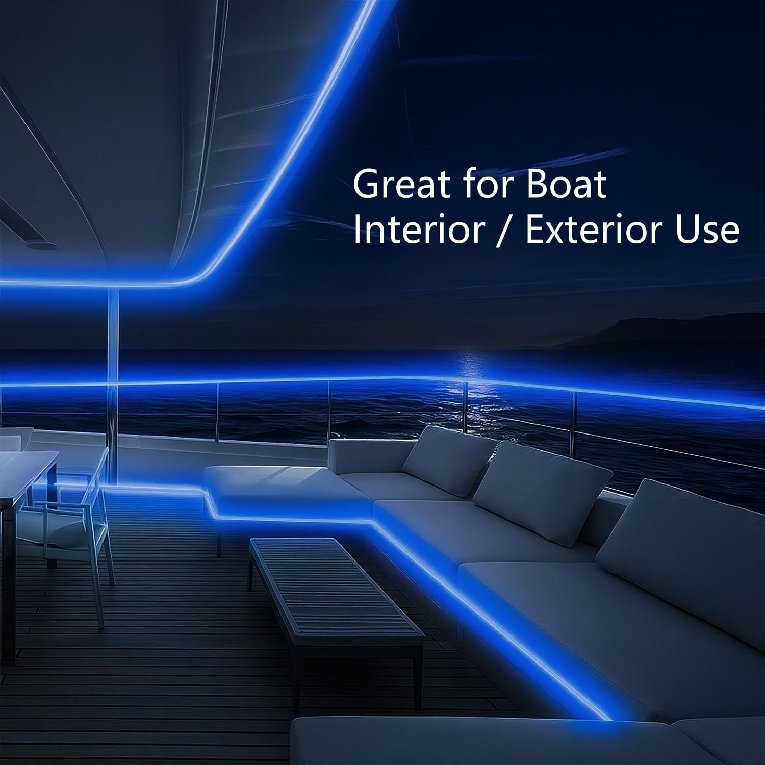 Vbakor LED Strip Lights for Boats, 12V 32.8FT Waterproof Blue Interior Lighting, Model VH284605, Night Fishing Lights