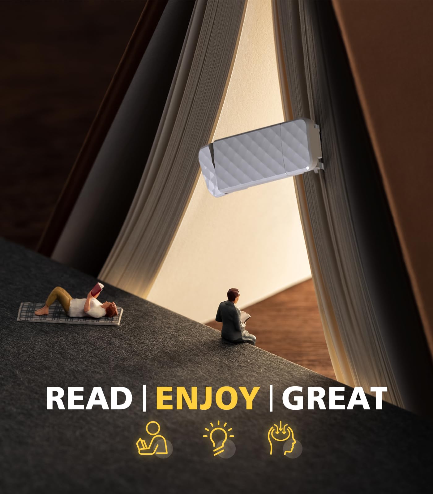 OPAUL USB Rechargeable Clip-on Book Light, 3 Amber Colors, 5 Brightness Levels, White, Model AXWLNRL-002, Perfect for Reading & Gifts