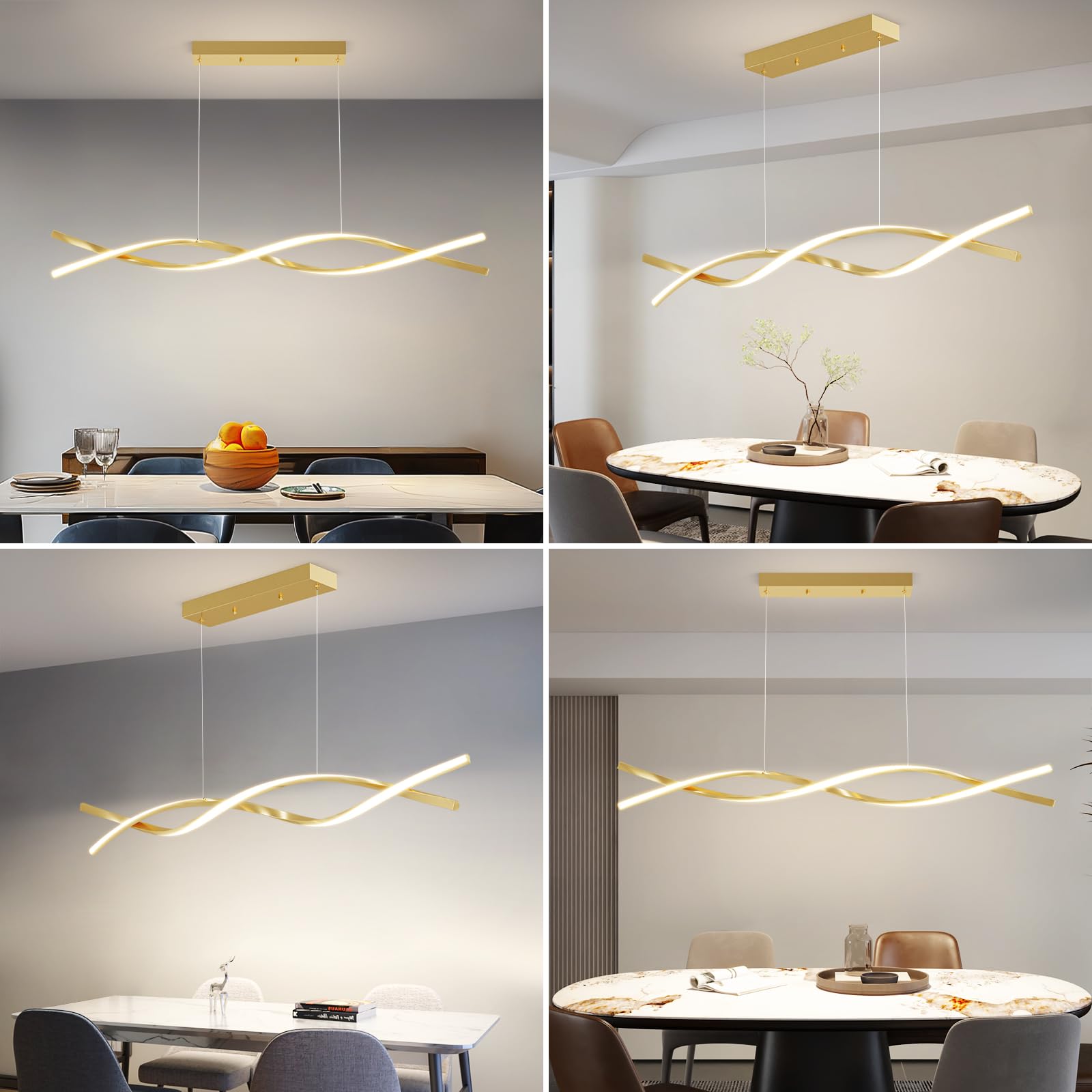 Mikeru Modern Gold Ceiling Pendant Light, 57in Aluminum Chandelier with Remote, Adjustable Color Temperature, D-Gold