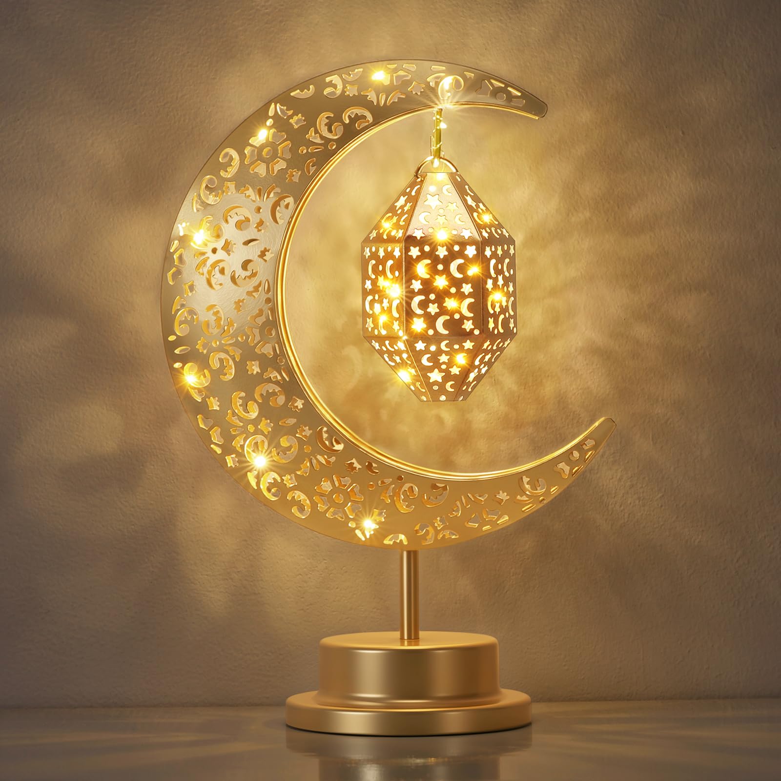 Luxspire Ramadan Moon Lamp, Crescent Moon & Star Ramadan Lights Decorations for Home, Eid Mubarak Decor Battery Powered Ramadan 