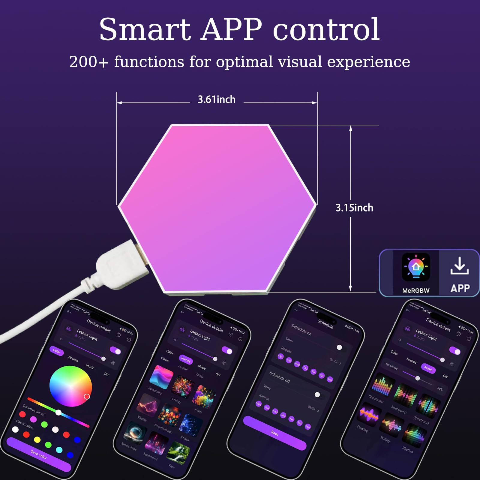 Yeyizu 8 Pack Hexagon Lights For Wall Led, Hexagon Led Lights That Sync With Music, App & Remote Controls Hex Lights, Rgb Led Wa