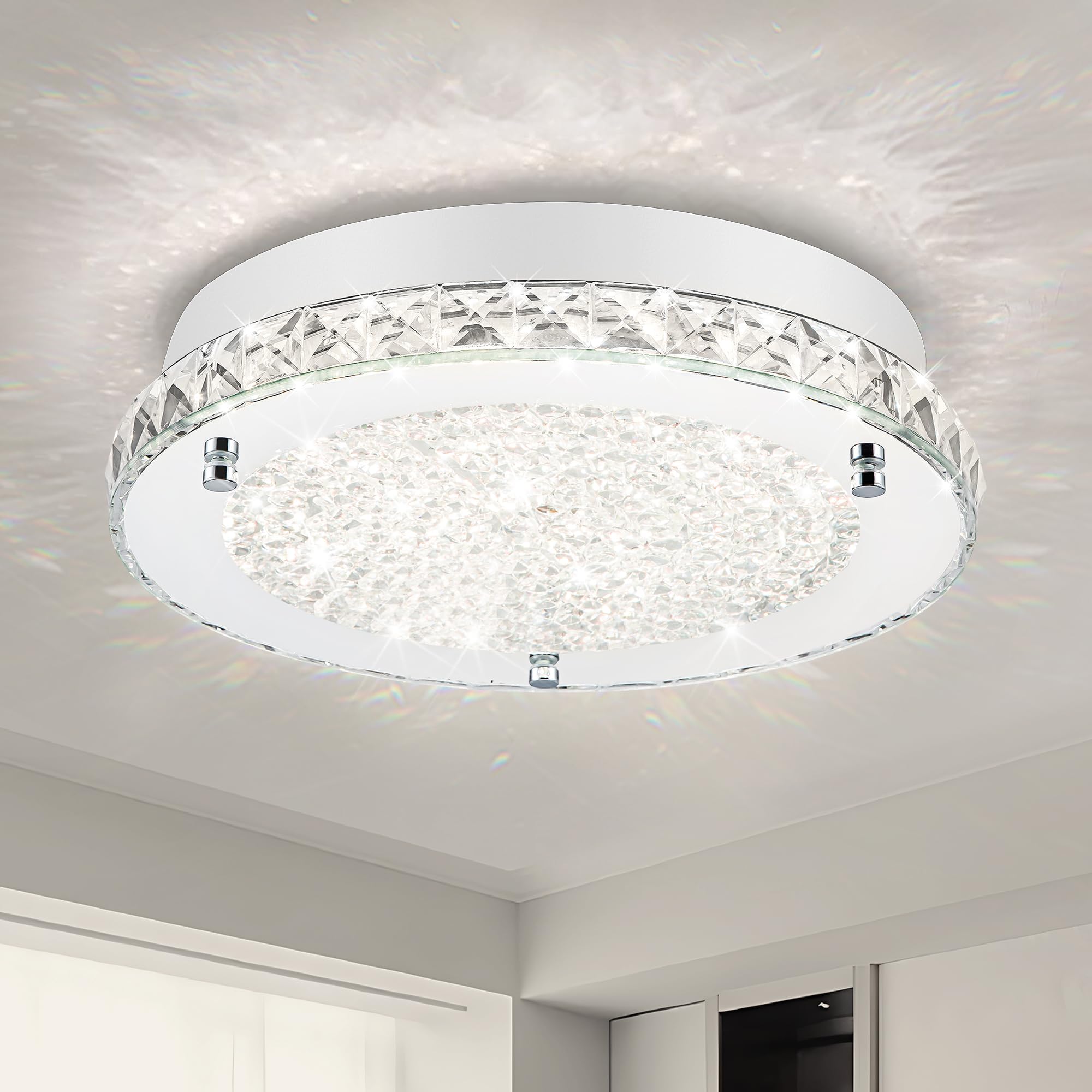 Lzawvm Crystal Ceiling Light Fixture LED Dimmable 24W 13 Inch Glass 4000K for Kitchen Bedroom Bathroom Living Room