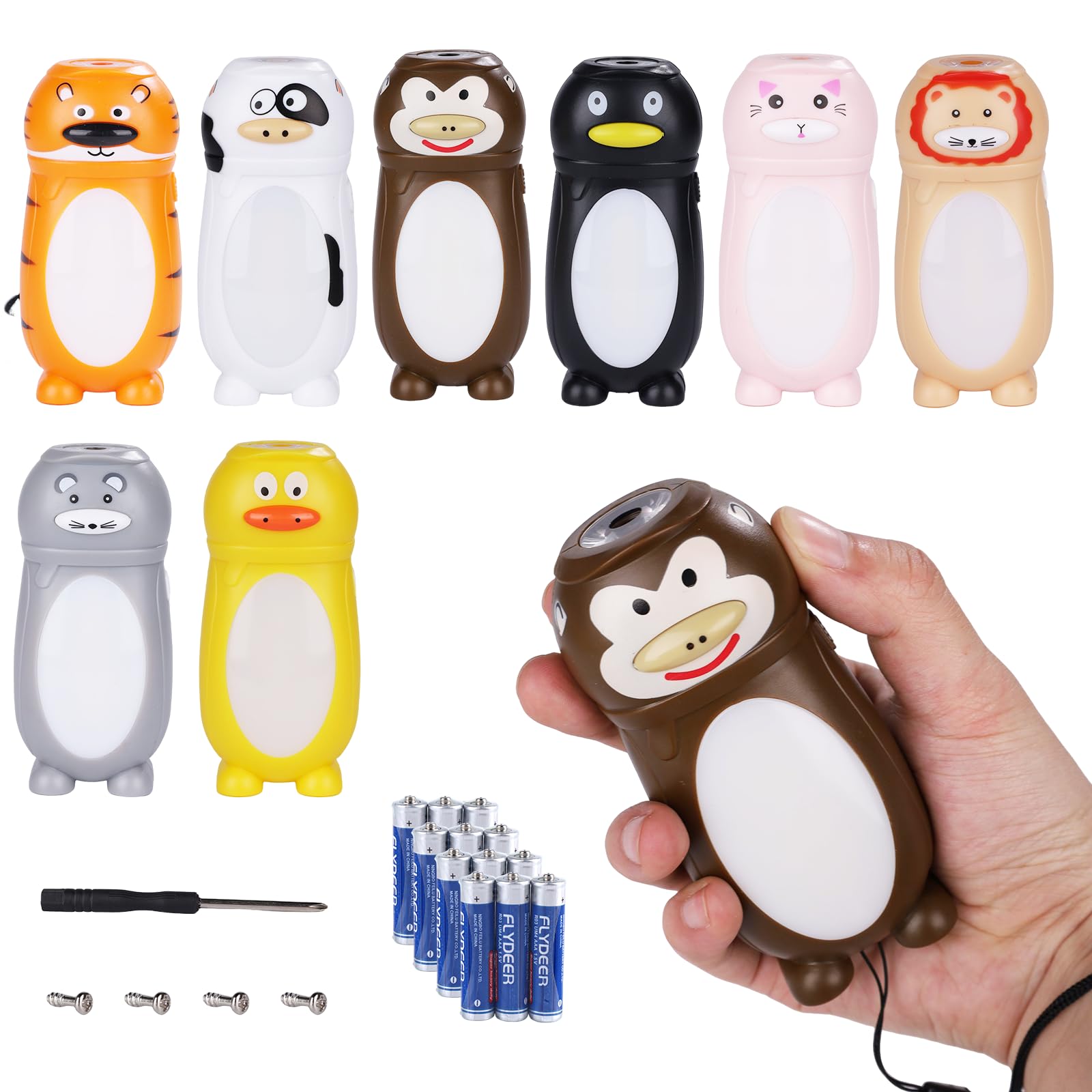Kunhe 8 Pack Animal Flashlights For Kids 2 In 1 Toddler Flashlight Camping Lantern Flashlights Camping Essentials For Kids Toddl