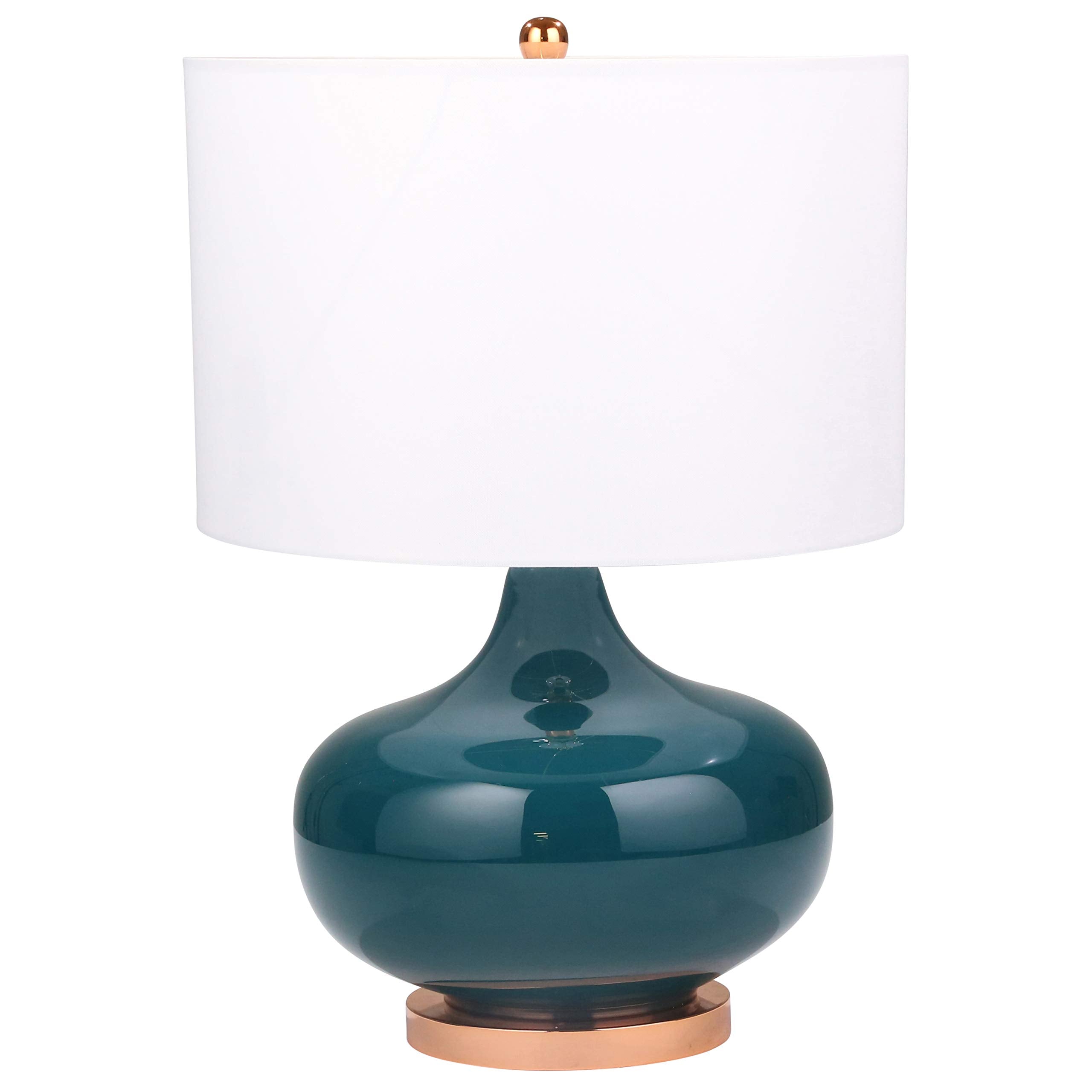 Benjara Drum Fabric Shade Table Lamp With Glass Bellied Shape Support, Green