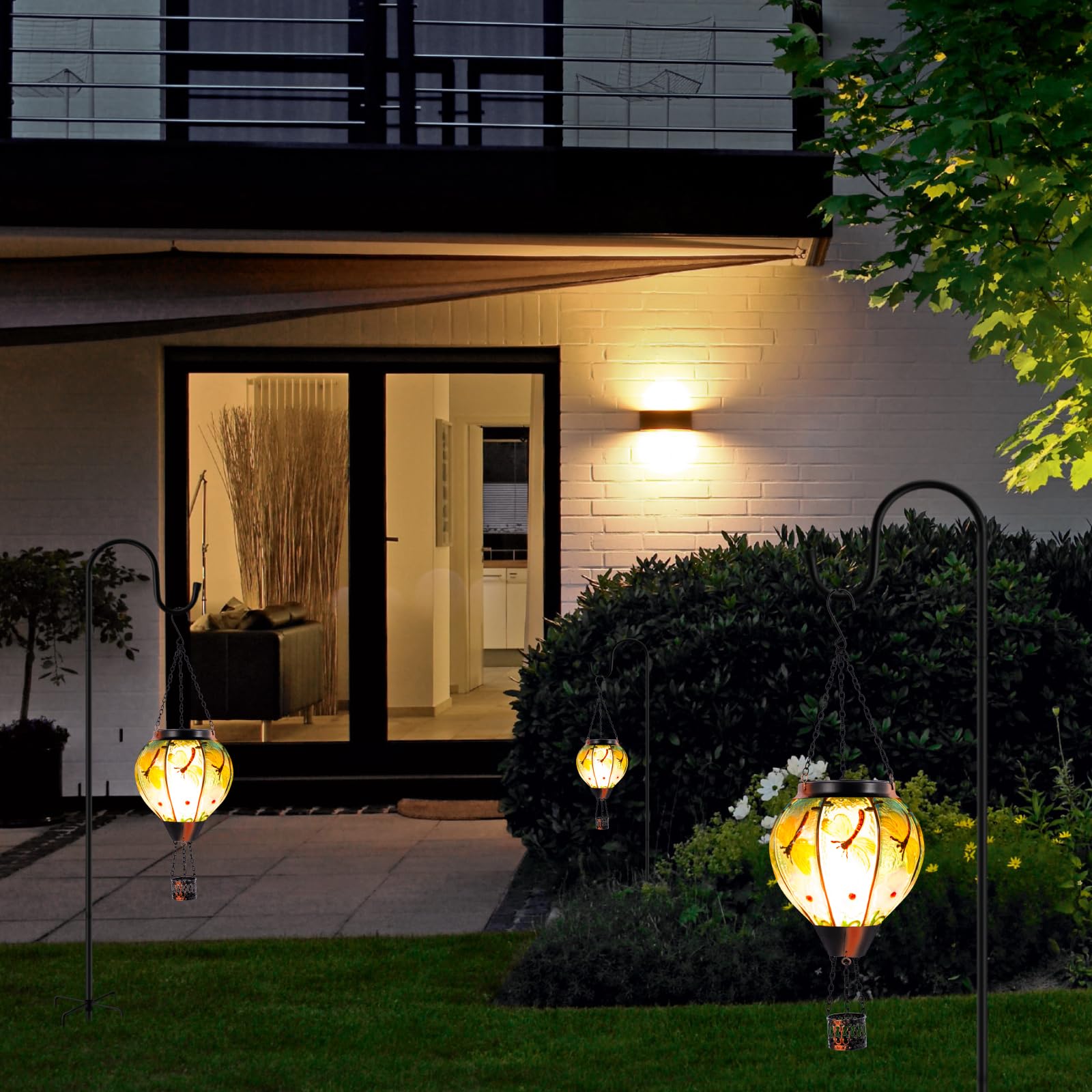 Dreamskip 2 Pack Dragonfly Hot Air Balloon Solar Lantern Outdoor Waterproof  Glass Balloon Lanterns For Outside  Decorative Hanging Solar Lights Patio Garden Yard Gift For Women Moms