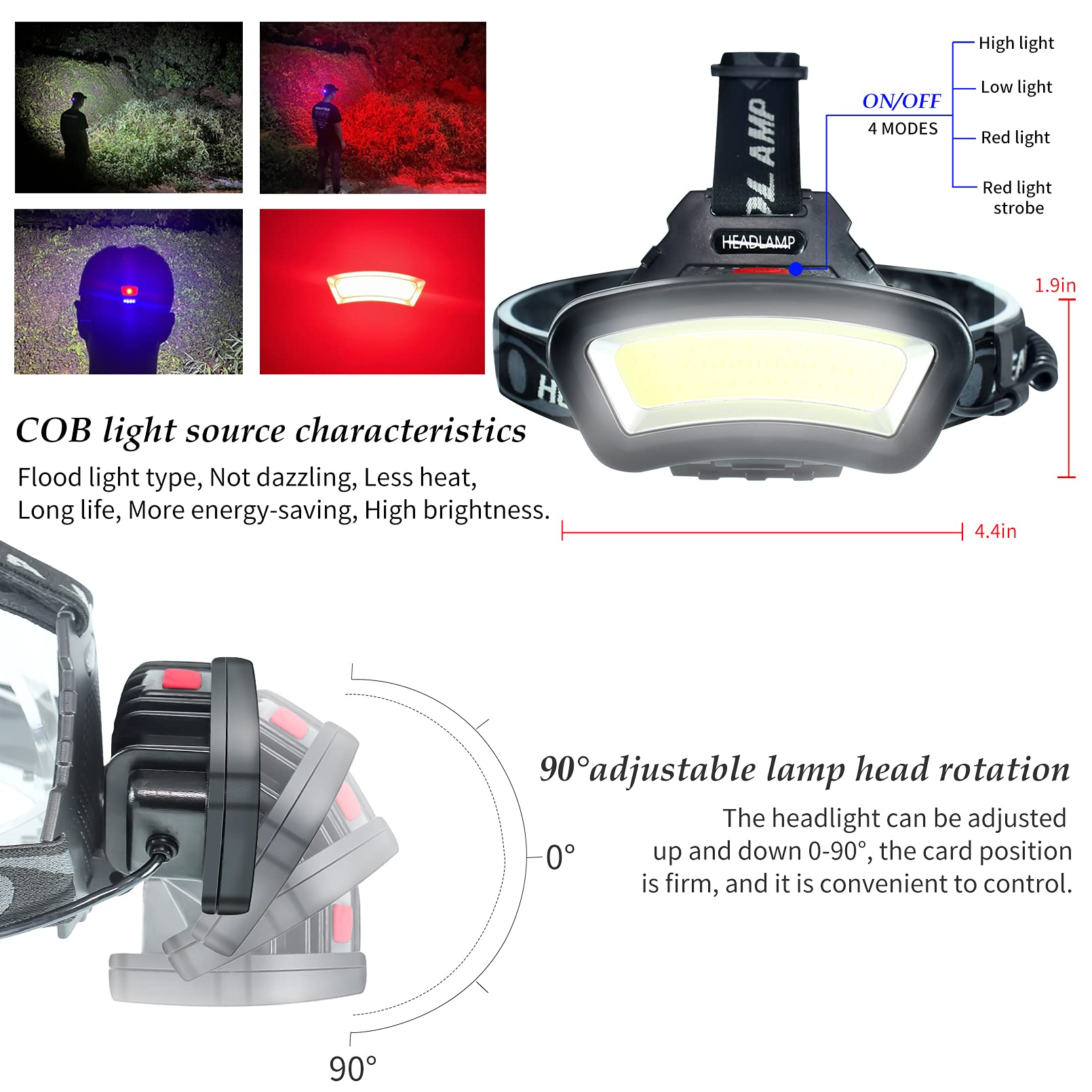 DARKBEAM COB Floodlight Headlamp, 2000 Lumen, USB Rechargeable, Black, Model C01, Ideal for Car Maintenance & Night Construction
