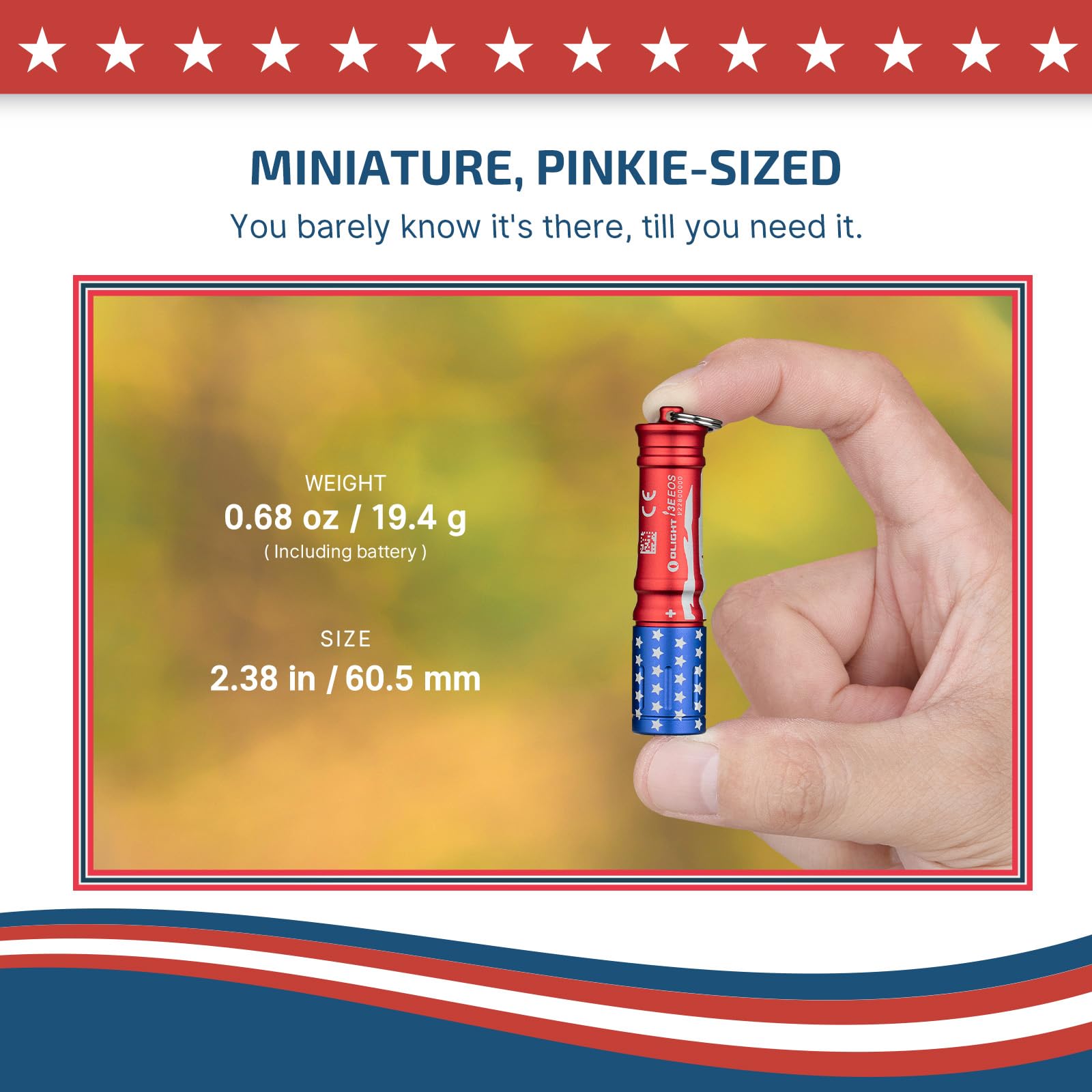 OLIGHT i3E EOS Flashlight 90 Lumens Mini Keychain Stars & Stripes Edition