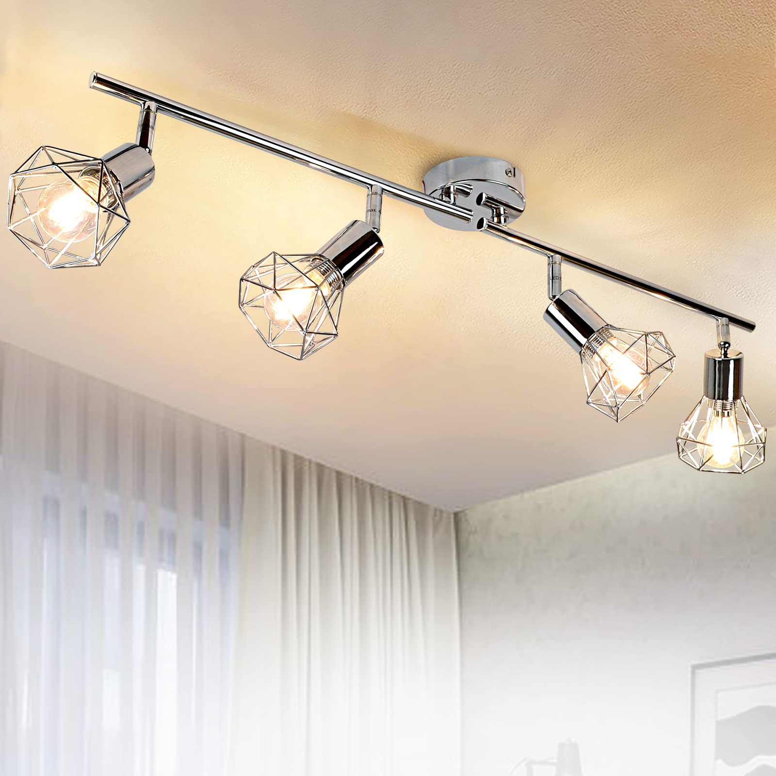 DINGLILIGHTING 4 Lights Track Lighting Kit, Modern Metal Flush Mount Lamp, Adjustable Head, E12 Bulb Included, Model WS-FNG41-40B, 4-Light-M