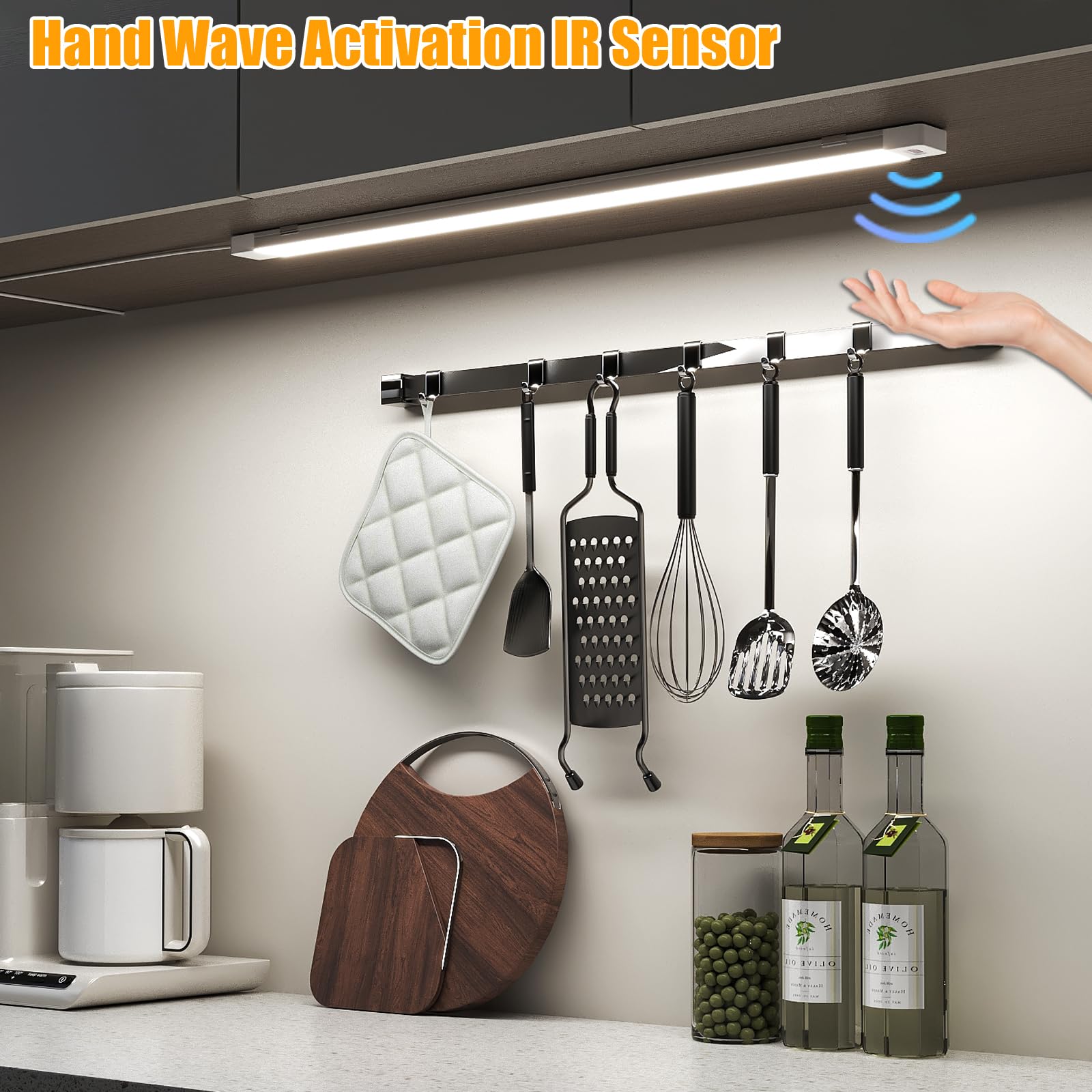 MYPLUS Under Cabinet LED Light Bar, 16", 5 Color Dimmable, 450 Lumens, Polycarbonate, White, Model MYPLUSGG121