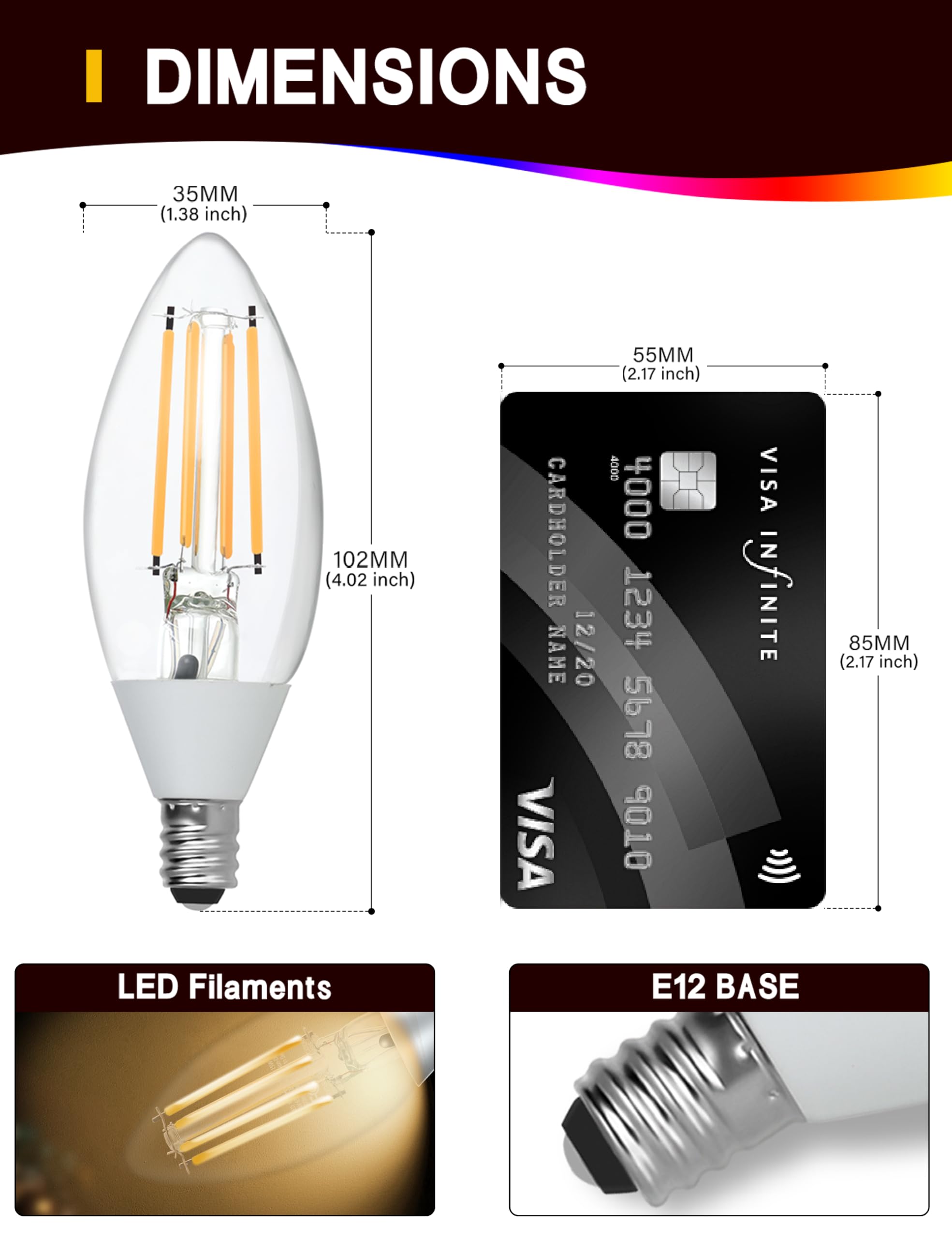 UNILAMP Dusk to Dawn LED Outdoor Light Bulb, 5W Equivalent 40W, Warm White, E12 Base B11, 500LM, 6 Pack