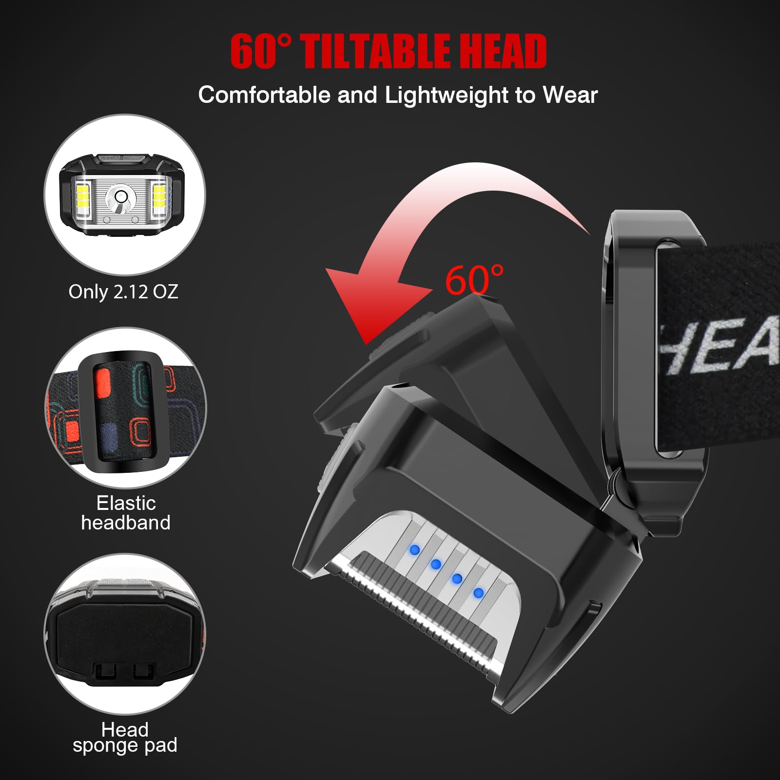 Headlamp Rechargeable, Jndfofc High Lumen Super Bright Motion Sensor Led Head Lamp Flashlight, 2 Pack Waterproof Headlight With