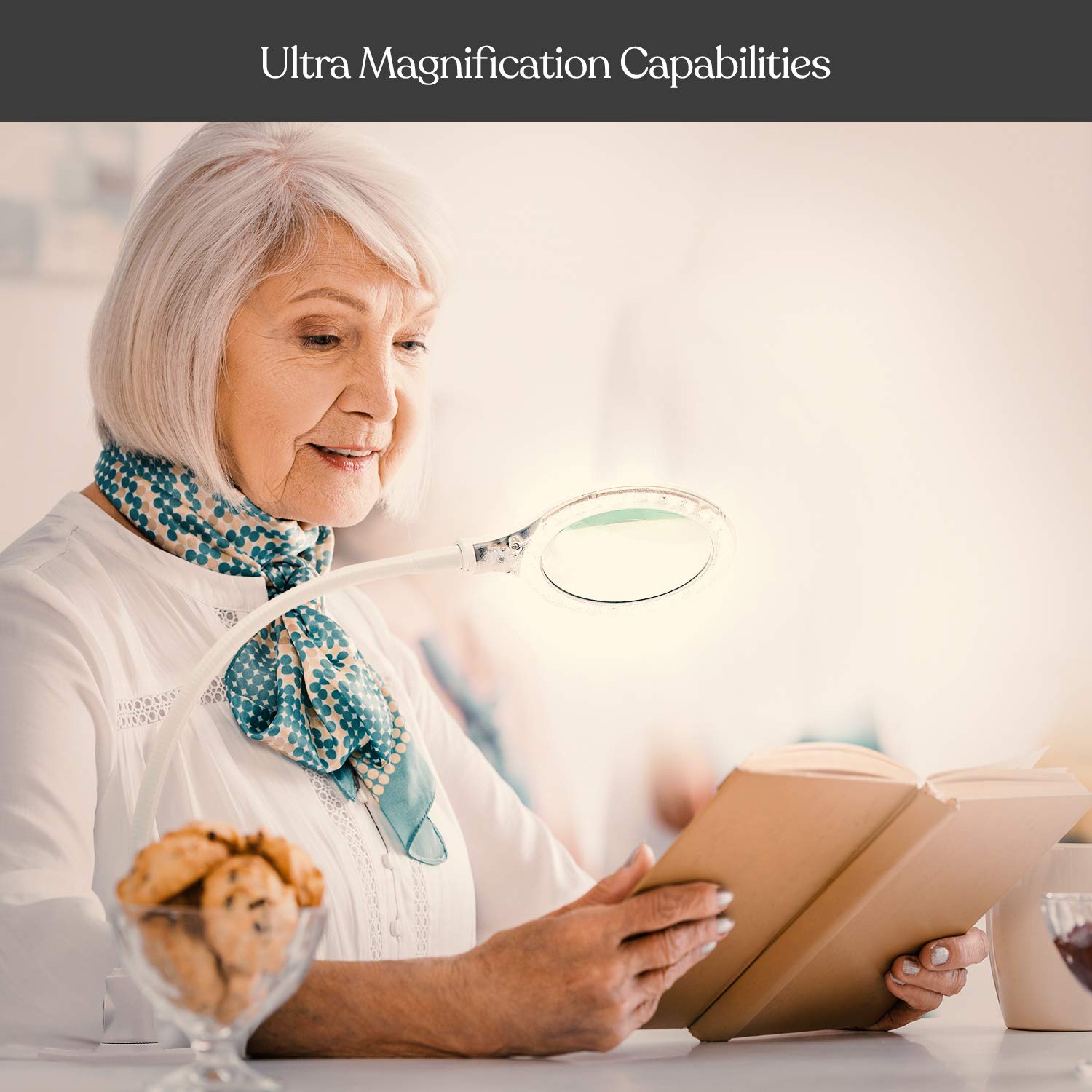 Brightech LightView Flex Magnifying Desk Lamp - 1.75X Magnifier, Adjustable with Light, White, Model B019R1BN3U