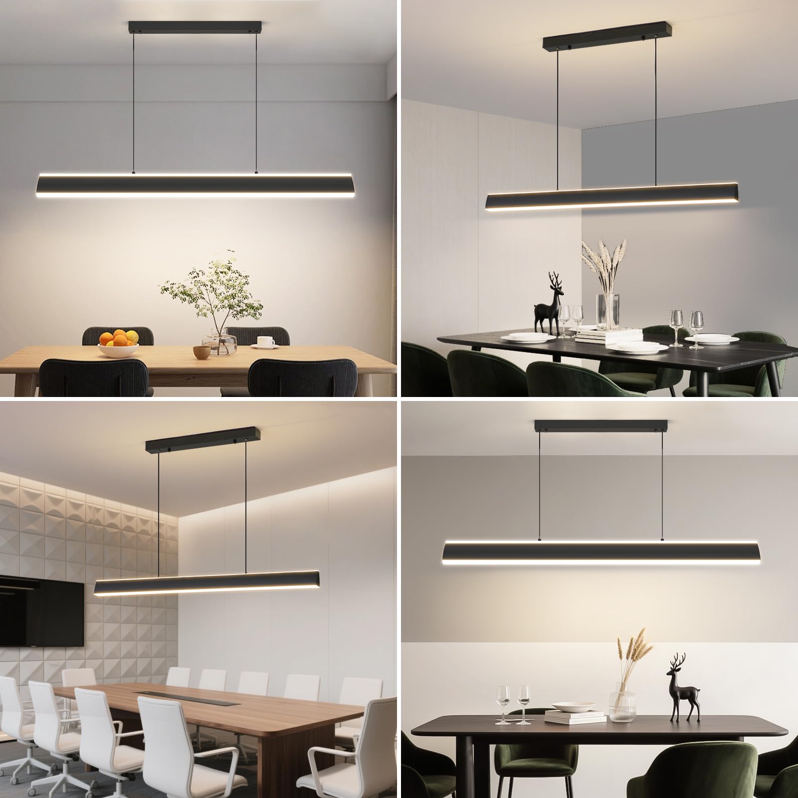 Mikeru Modern Chandelier Light, 31IN LED Pendant, Aluminum, Remote Control, 3000K-6500K Adjustable Color, C-Black, Model NXFSJ
