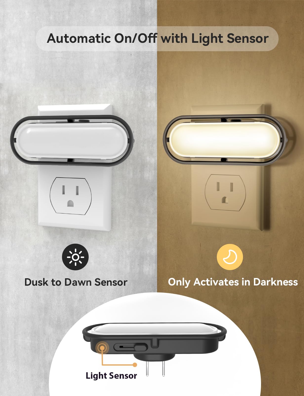 Tonitre Vintage Night Light - Dusk to Dawn Sensor, Adjustable Brightness, Warm White, 2 Pack, Plastic, Model YDA203