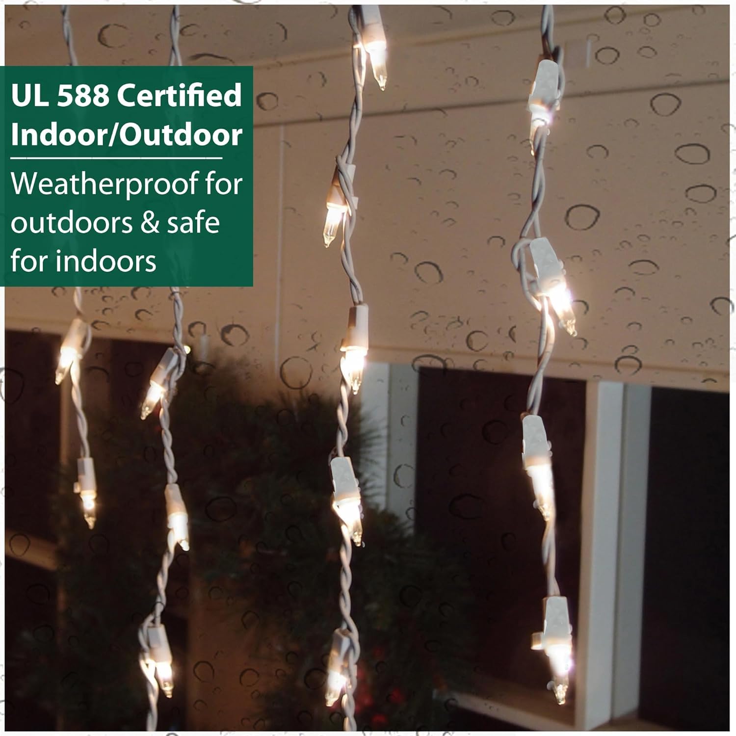 Brite Star Icicle Lights Set - 100 Count Clear Window Lights, White Wire, Model 36-701-00, Plastic Material