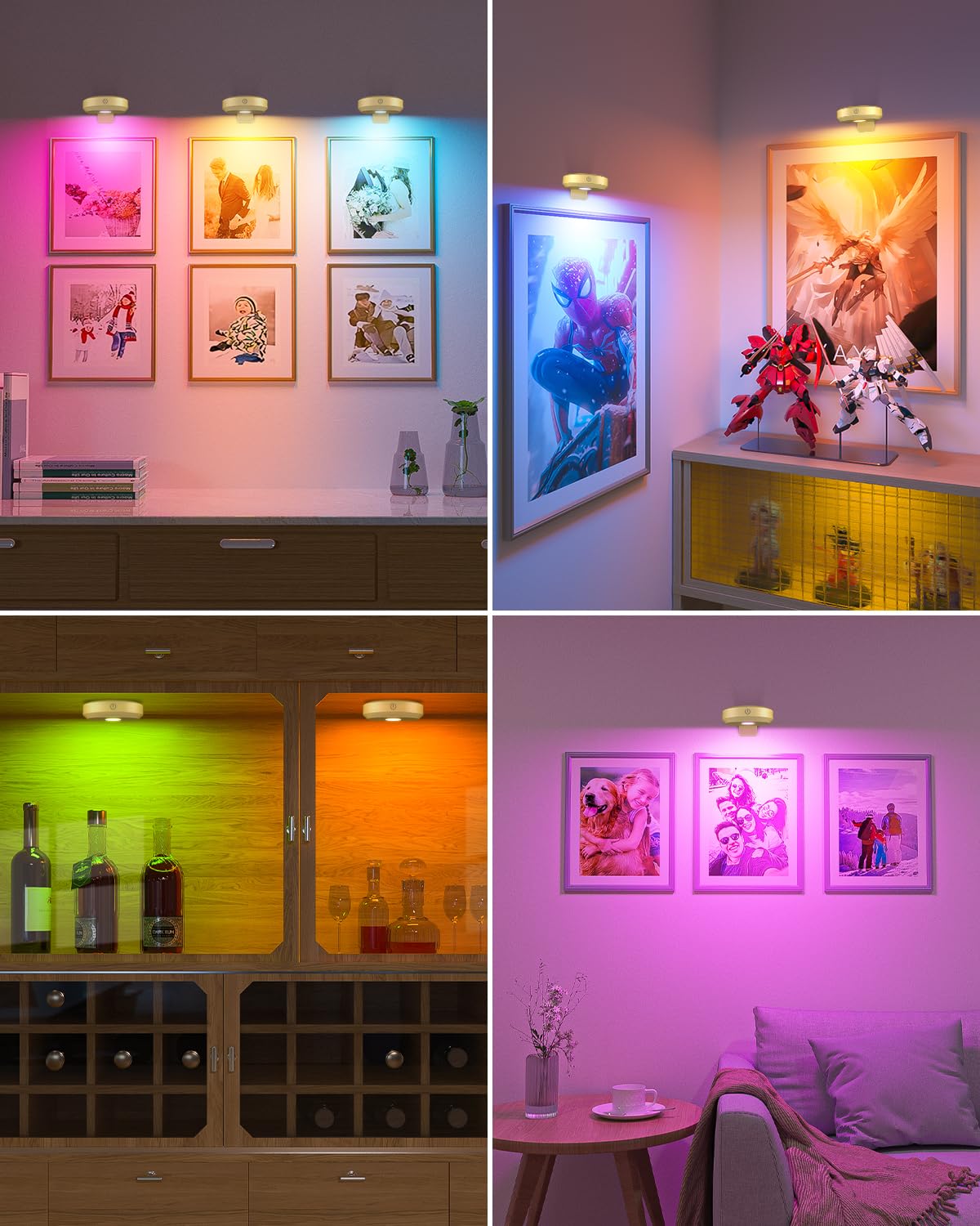 WILLED Poster Lights, RGB Art Display Lighting, Rechargeable Wireless, Model WUS-049, Gold RGB, Wide Beam
