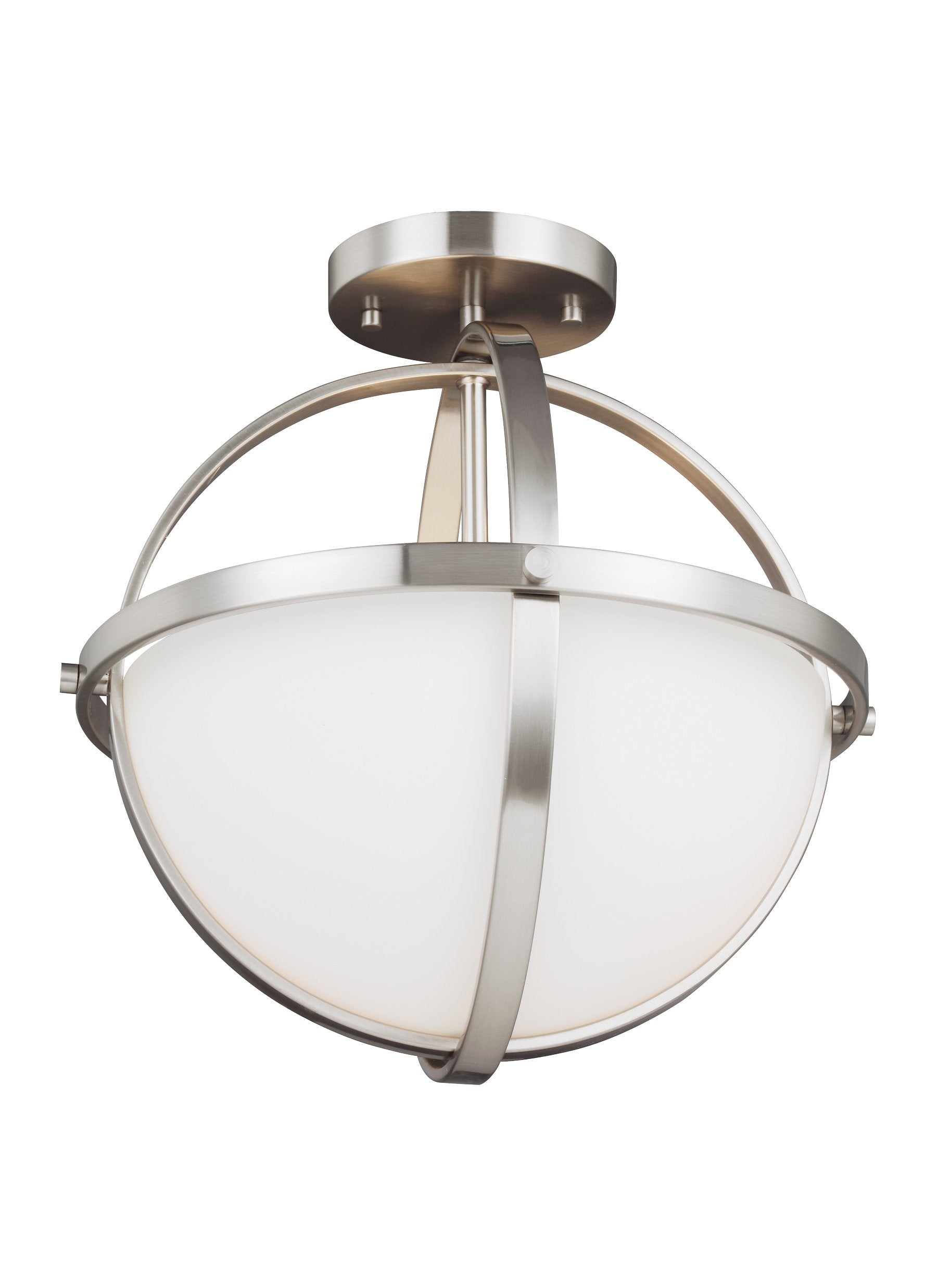 Sea Gull Lighting Alturas Two-Light Semi-Flush Pendant, Etched White Glass, Brushed Nickel Finish, Model 7724602-962