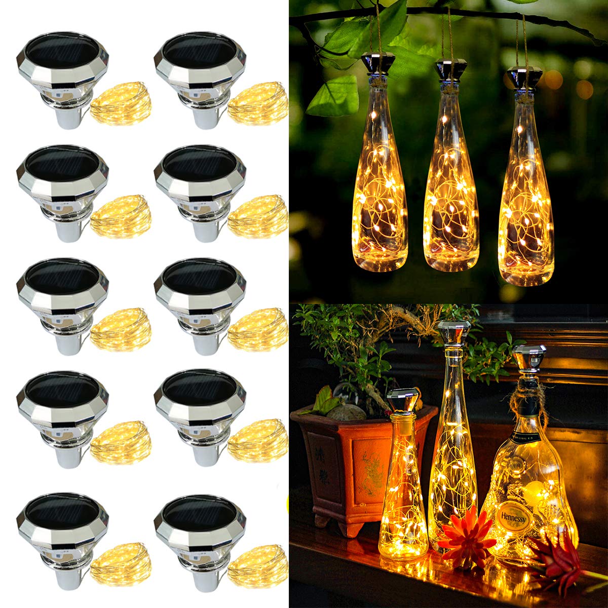 ZYLiWoo Starry Love Bottle Lights Solar Wine Bottle Lights 10 Packs 20LED Outdoor Waterproof Fairy Light Strings for Recycling Wine Bottle Decoration