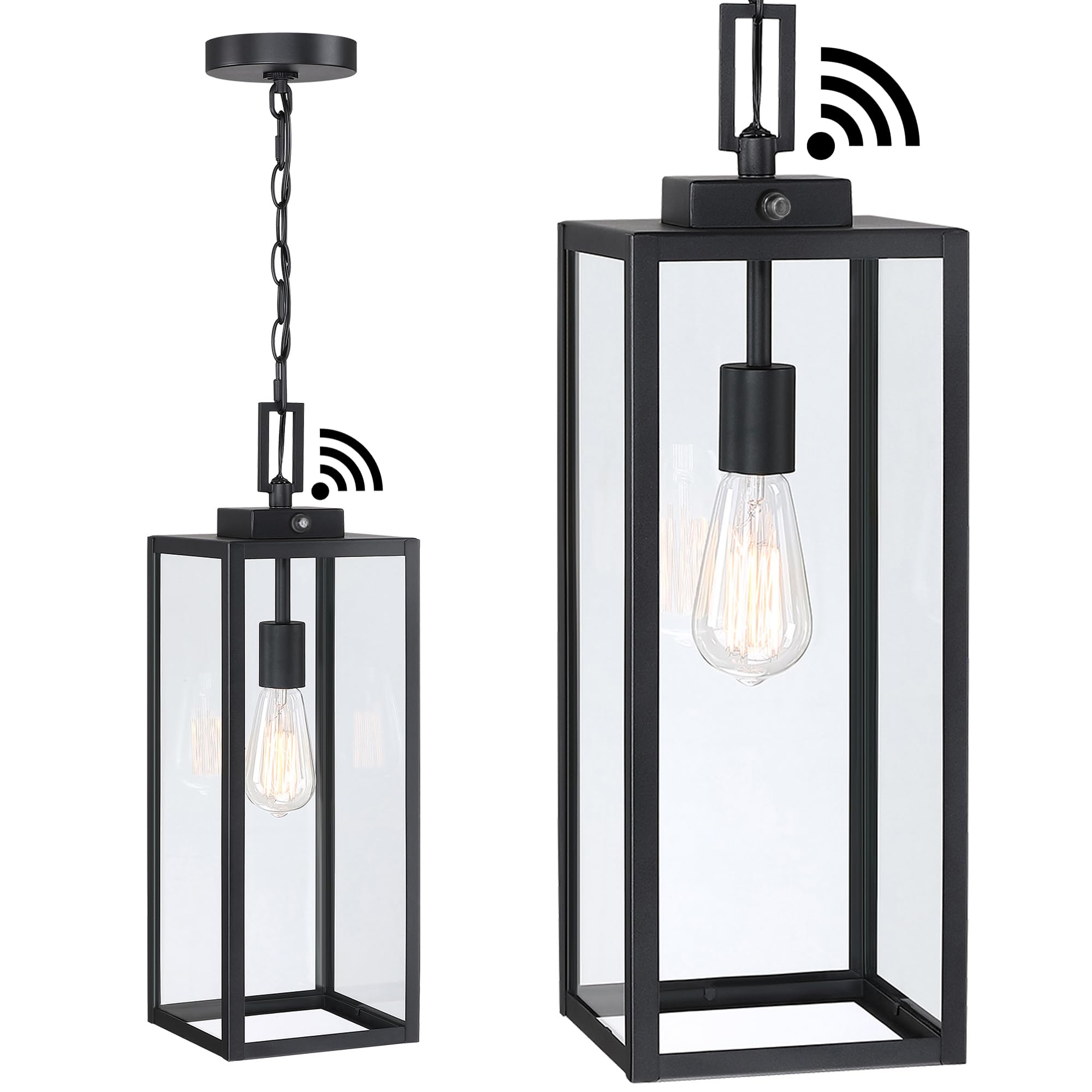 21.5 Inch Dusk to Dawn Outdoor Pendant Light for Porch,Large Size Ceiling Hanging Light with Sensor Exterior Pendant Lantern for