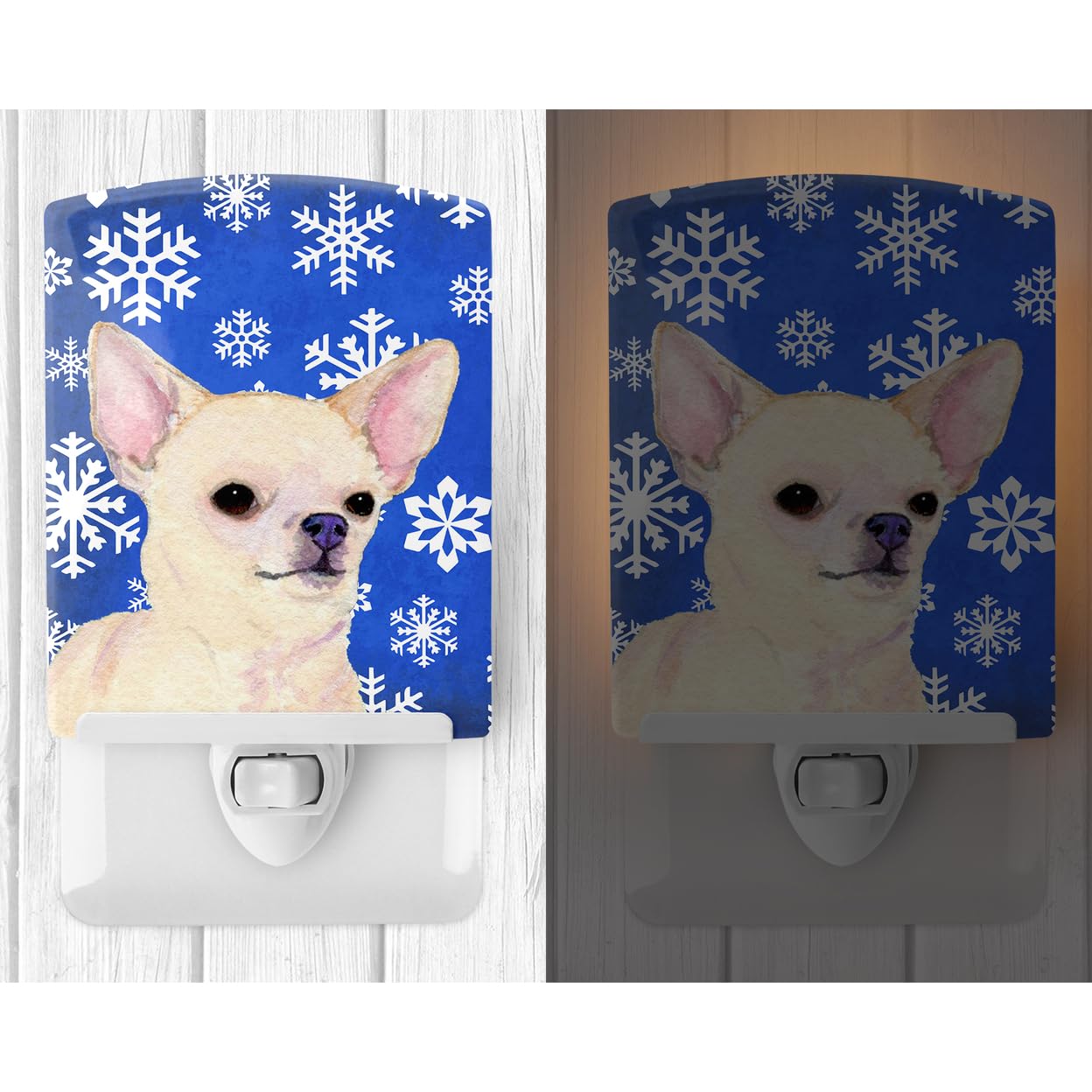 Carolines Treasures Chihuahua Winter Snowflakes Ceramic Night Light, 6x4x3in, Multicolor, Model SS4610CNL, UL-Certified