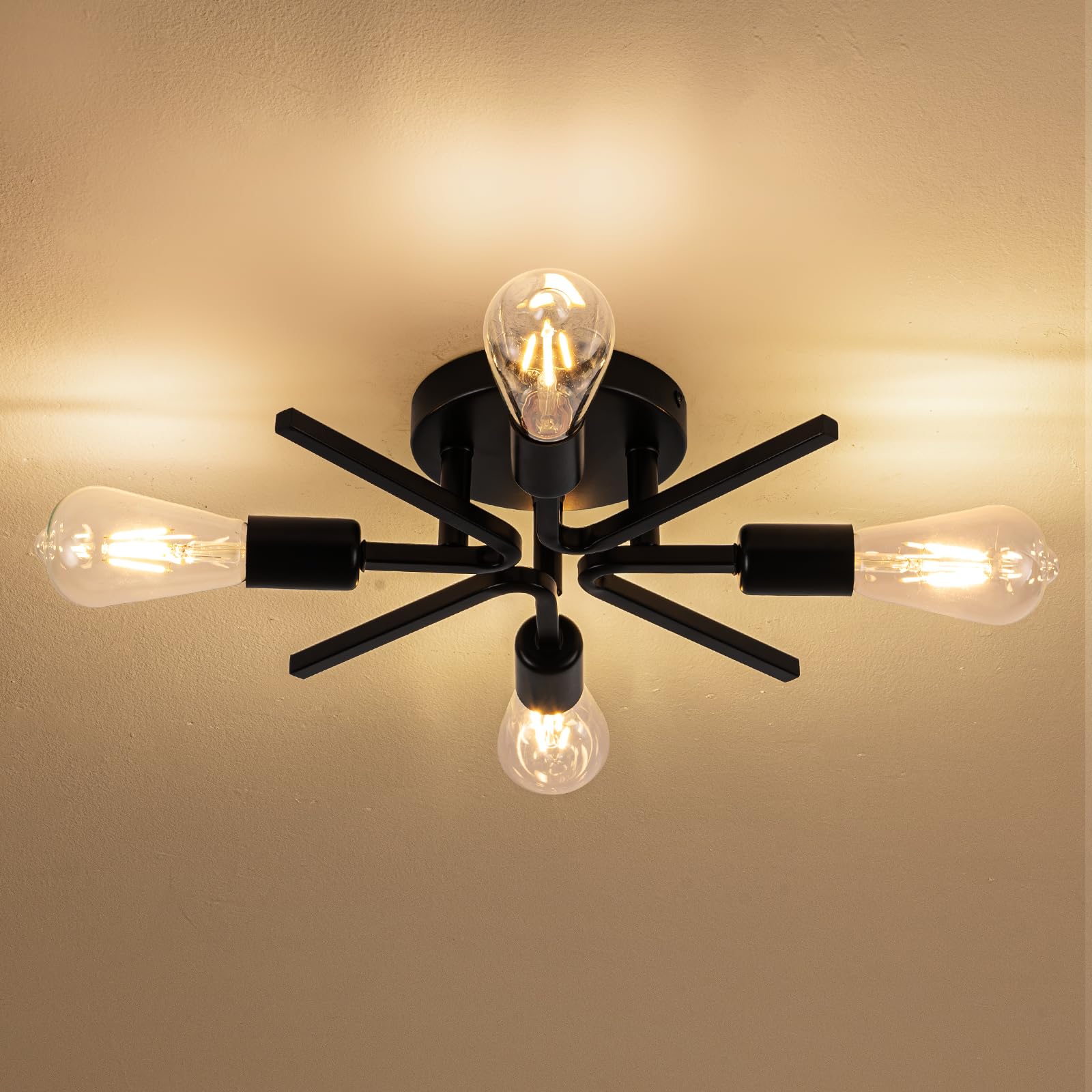 4 Light Farmhouse Sputnik Lighting Fixtures Ceiling Fixtures Black Industrial Flush Mount Lamp Hallway Light Fixture Sputnik Ceiling Lighting For Kitchen Living Room Bedroom Foyer Entryway E26