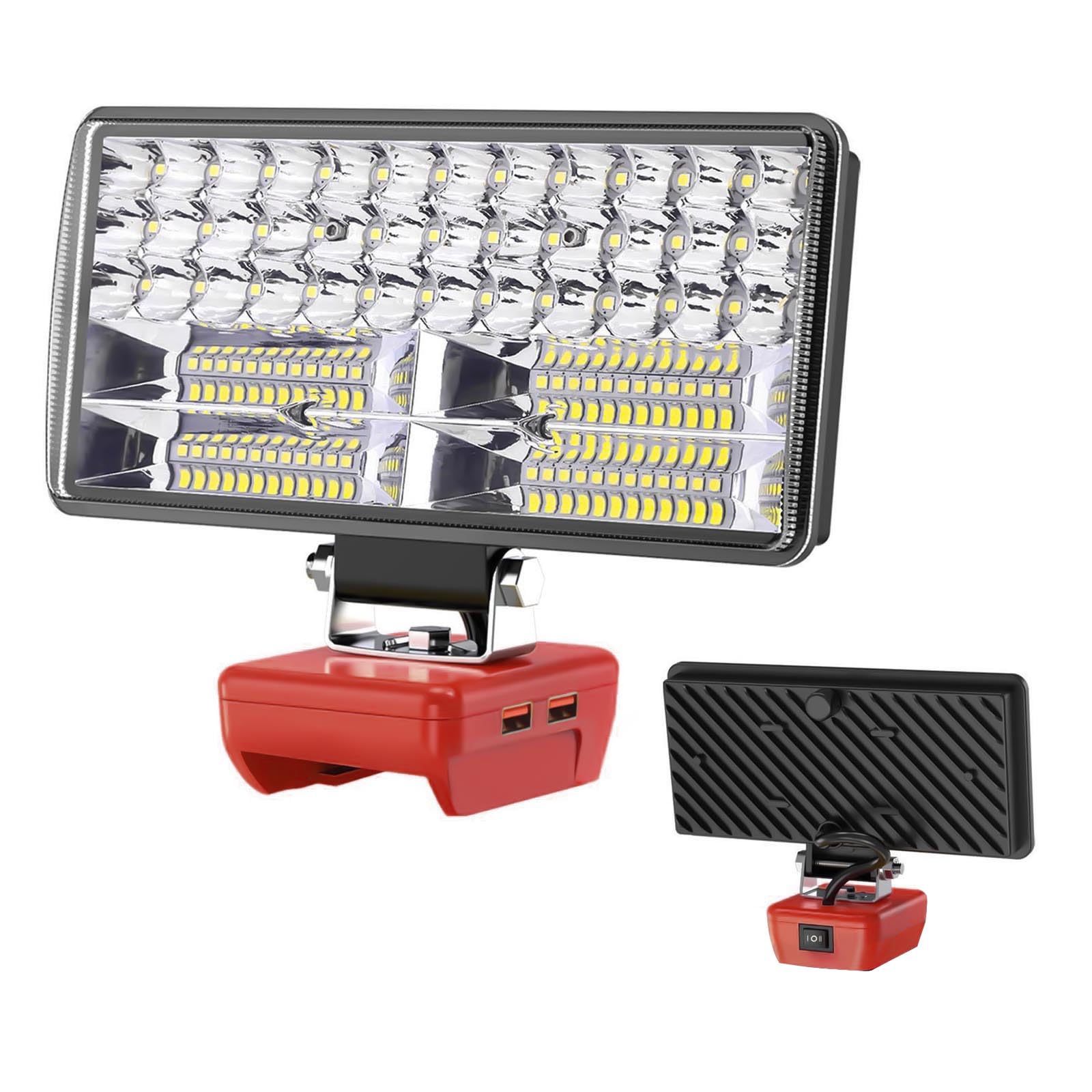 Max 6000 LM 38W 2 Modes Cordless LED Light Compatible with Milwaukee M18 18V Battery, 2X2.1A USB LED Work Light Wide Beam Flood 