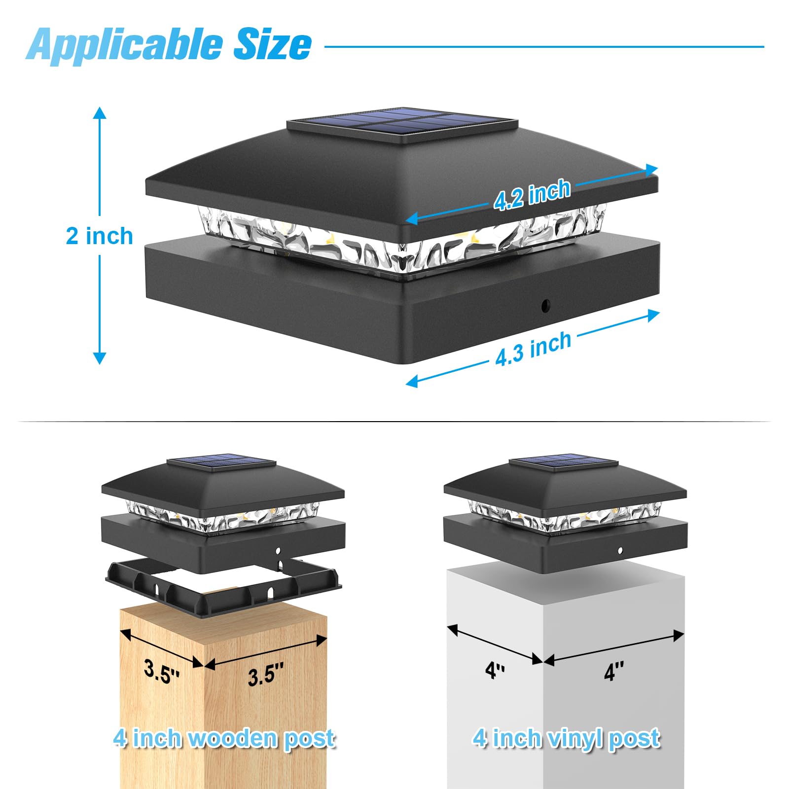 Volisun 4X4 Solar Post Cap Light 16Pack,Solar Fence - Post Lights Outdoor Waterproof For Wooden/Vinyl Post, White Deck Post Cap