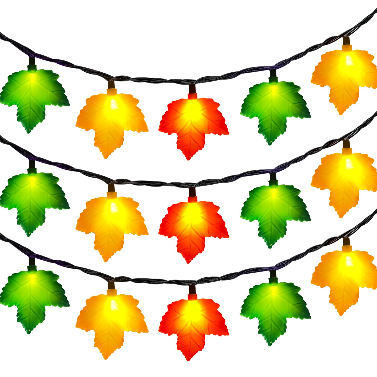GOOTHY Fall Decorations String Lights, 8.5Ft, 10 LED Multicolor Maple Leaves, Plug-in, Outdoor Fairy Lights