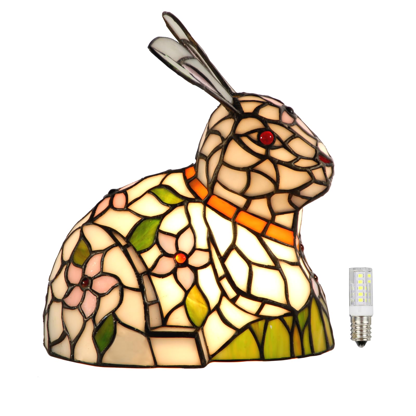 HomeBeauty A0012 Tiffany Style Lovely Ratbbit Table Lamp Handmade Stained Glass Animal Night Light, Bunny Accent Table Lamp for 