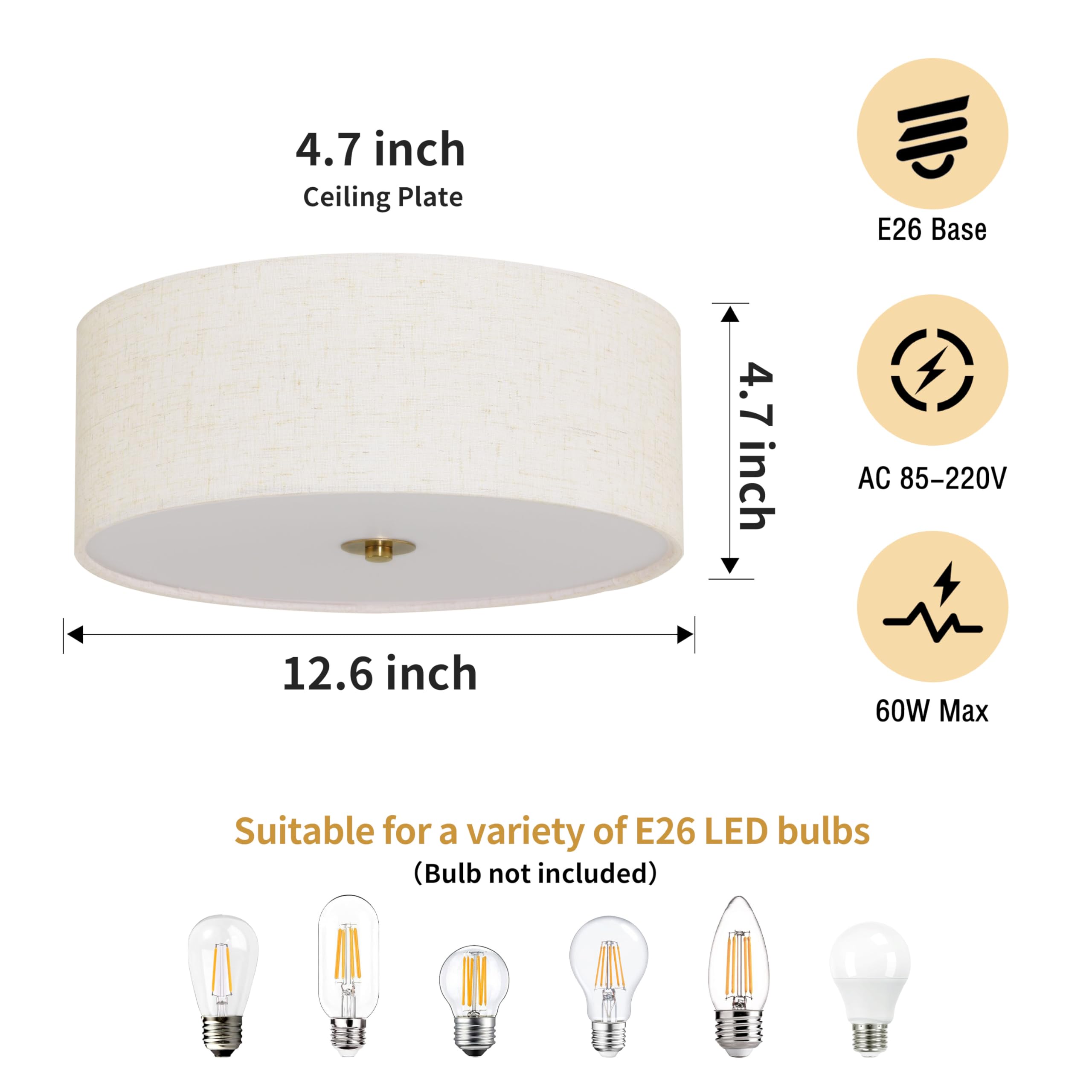 Bagood 12.6 Inch Flush Mount Ceiling Light Gold Ceiling Light Fixture 2-Light Drum Modern Lights Fixture Close To Lights Fixture