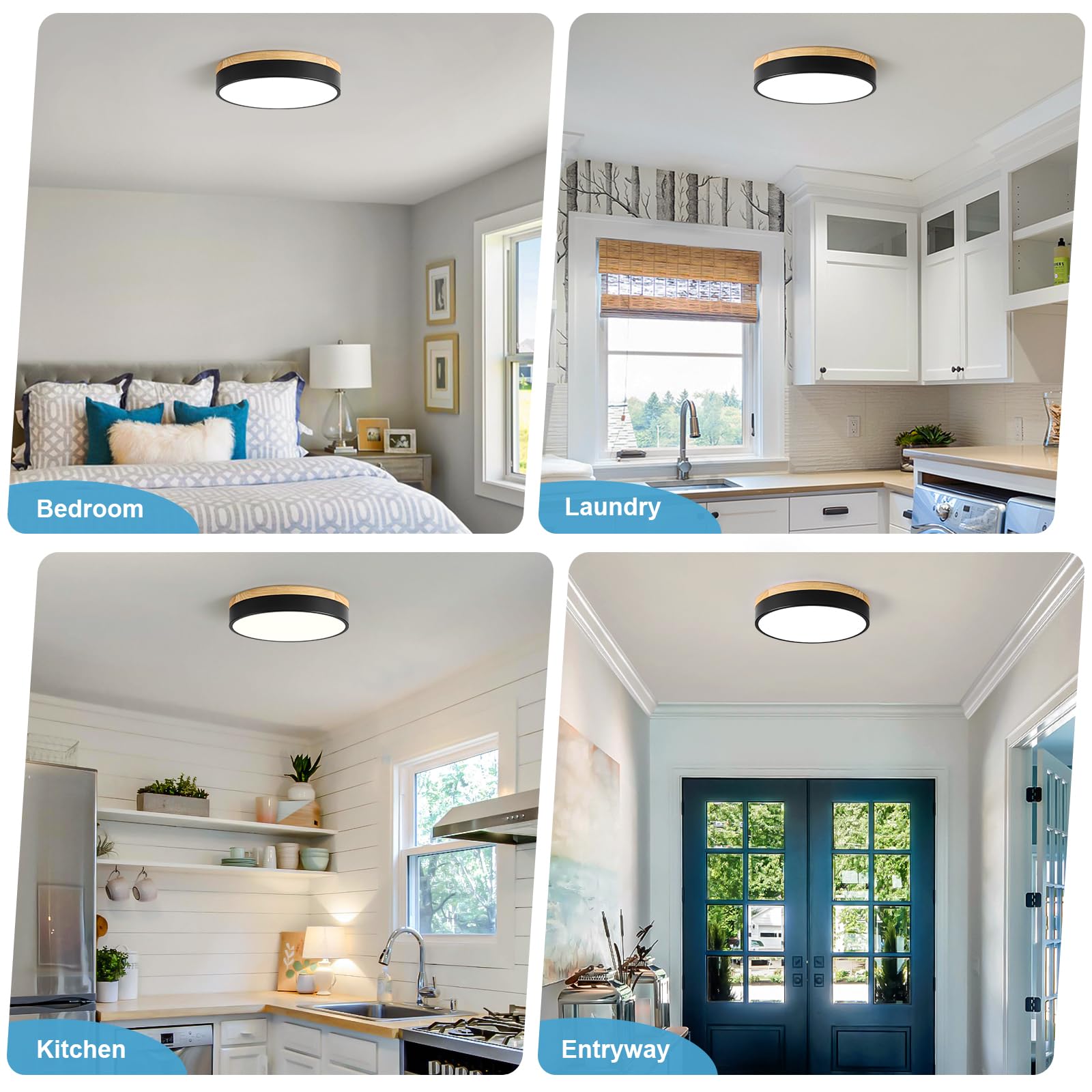 TEMINBU Dimmable Wood LED Ceiling Light, 11.81in, Black, Metal, Model TM24052801, 5CCT 2700K-6000K, Modern