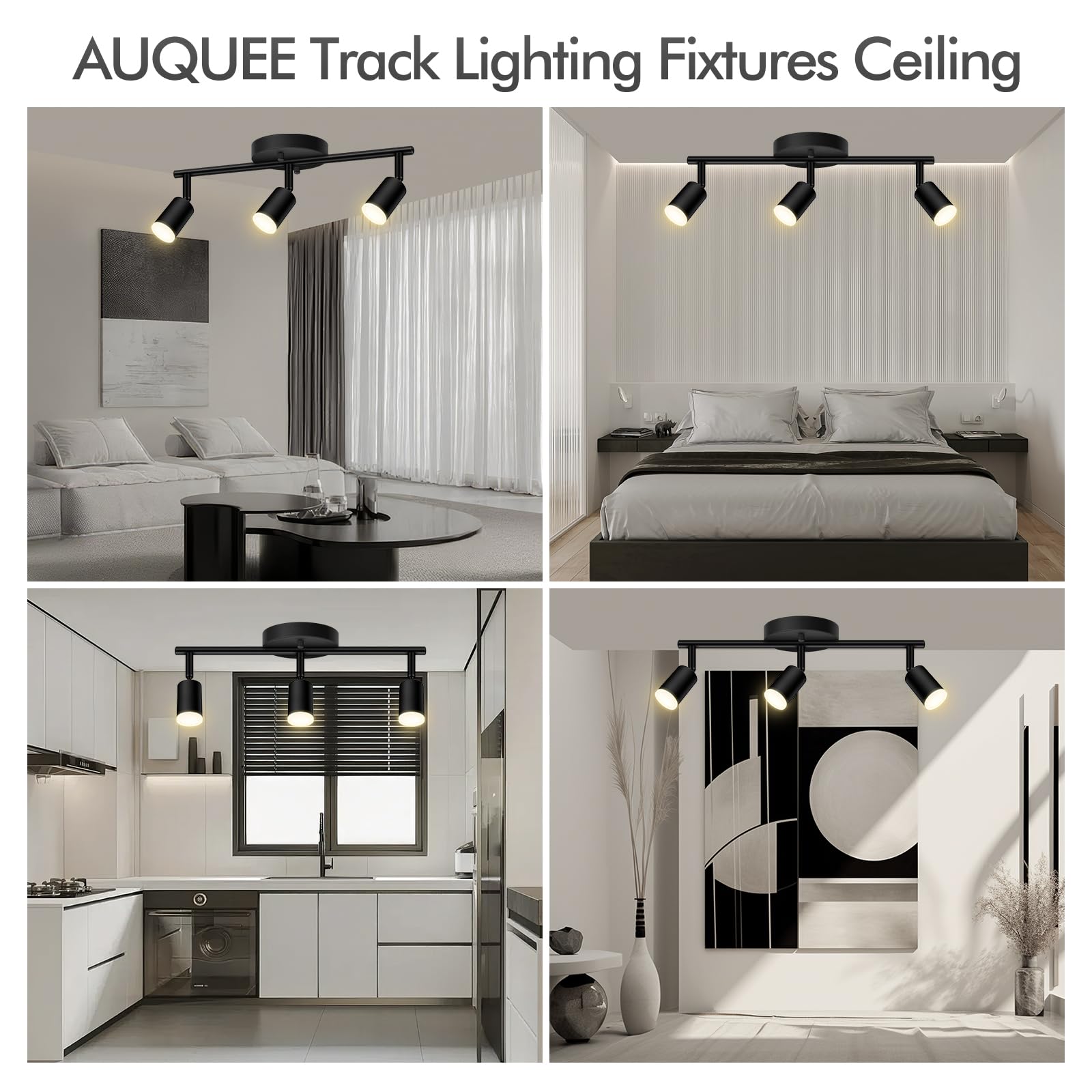 Auquee 3 Light Track Lighting Fixtures Ceiling  12W/2700K Black Track Lighting With Acrylic Lampshade & Rotatable Light Heads  20000Hrs Lifespan  Modern Led Track Lights Ceiling For Kitchen/Hallyway