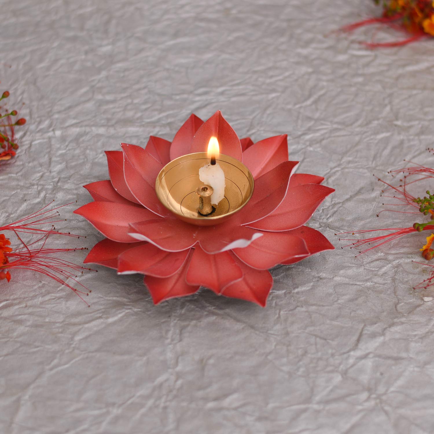 Collectible India Lotus Diya Pooja Oil Lamp - Diwali Home Decoration Items,Large Metal Handpainted Deepak -Home Temple Puja Arti