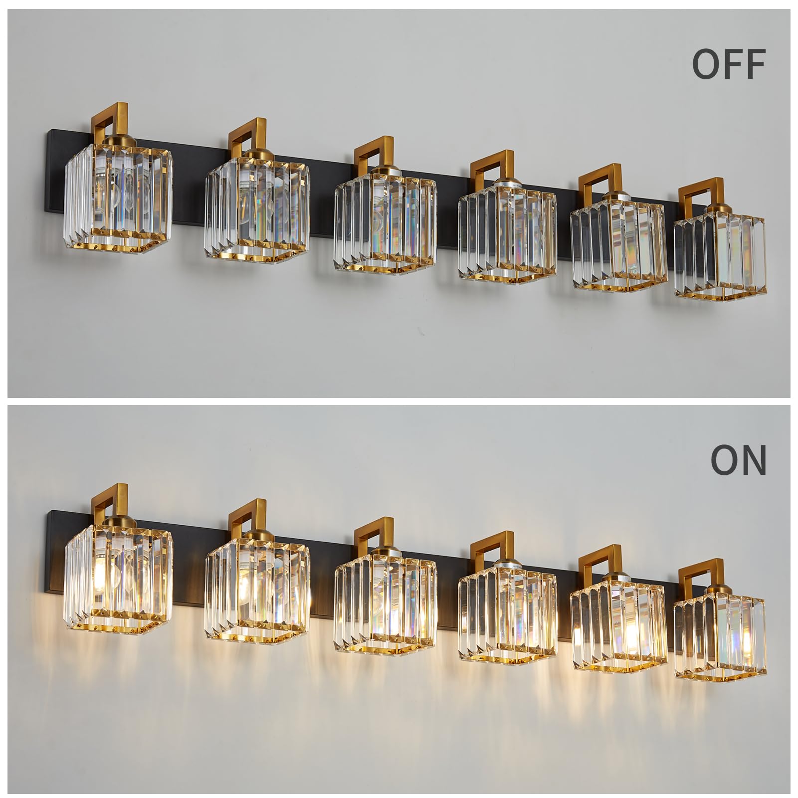 FDPBY Modern Bathroom Vanity Light 6-Light Black Gold Crystal Wall Lamp JW-003 Metal