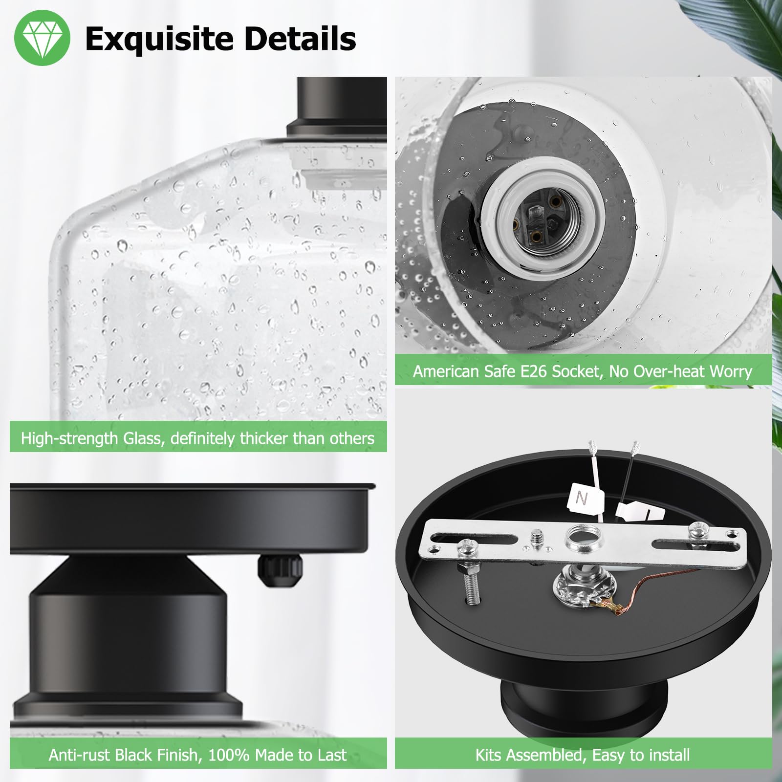 Tobusa 2-Pack Industrial Semi Flush Mount Ceiling Light, Black Light Fixture Ceiling Mount With Seeded Glass Shade, Farmhouse Ha