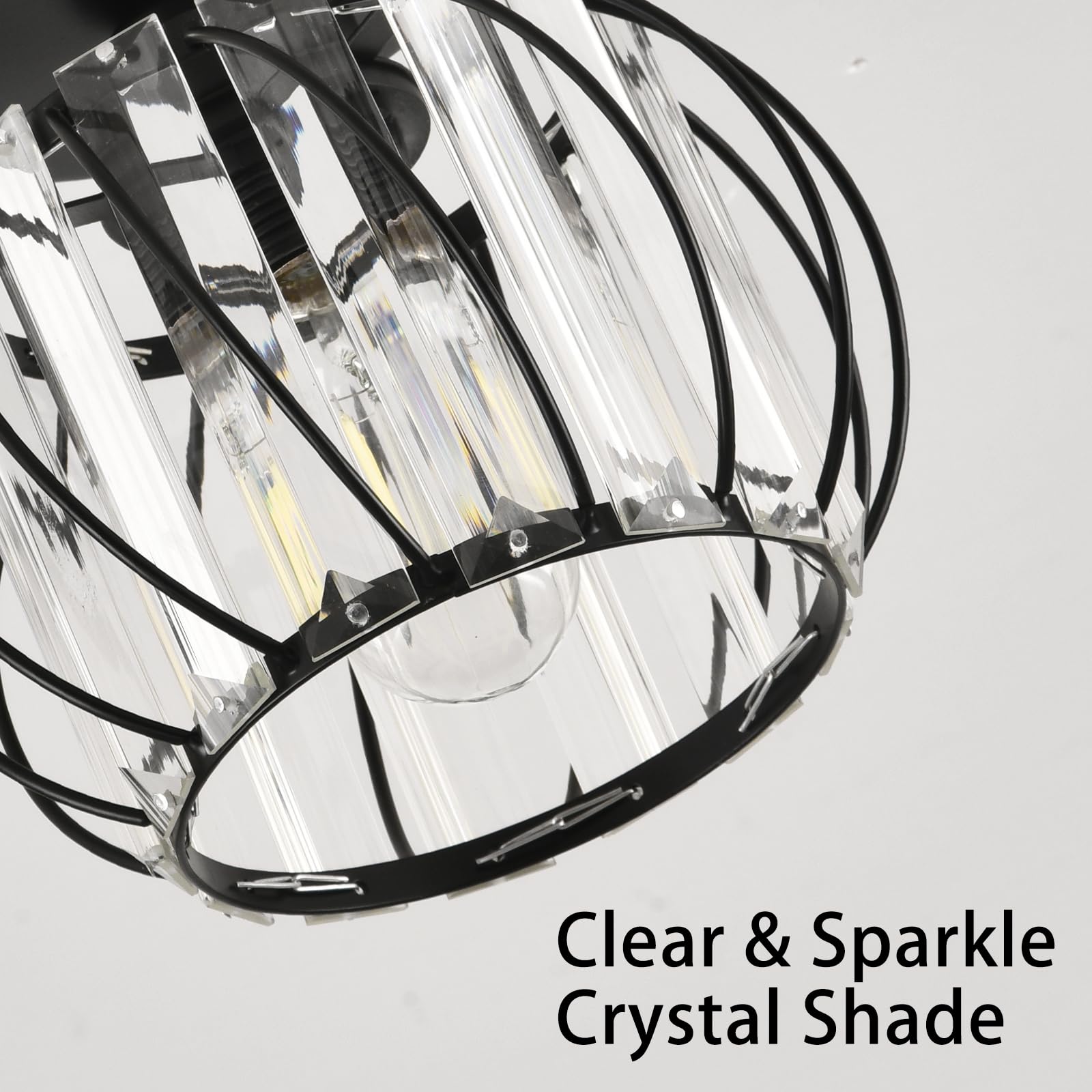 Ztuoyong Crystal Ceiling Light - Black Crystal Chandelier For Kitchen, Hallway, Entrance, Balcony, Dining, Living, Bar, Farmhous