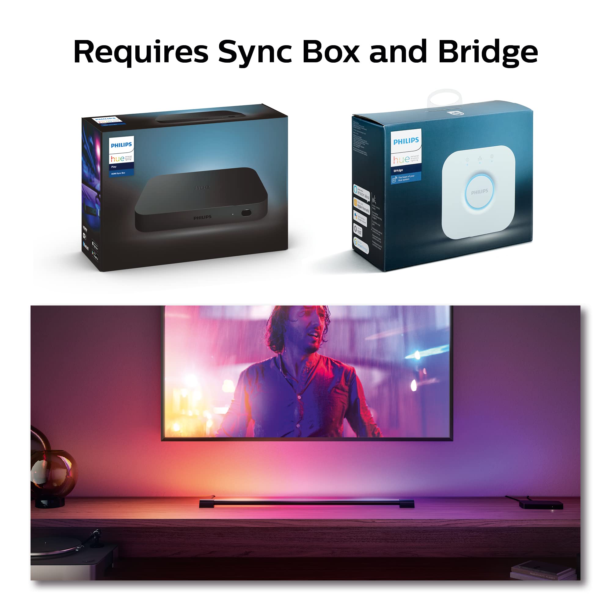 Philips Hue Compact Smart Light Tube, Black - White And Color Ambiance Led Color-Changing Light - 1 Pack - Sync With Tv, Music, And Gaming - Requires Bridge And Sync Box - Control With App Or Voice
