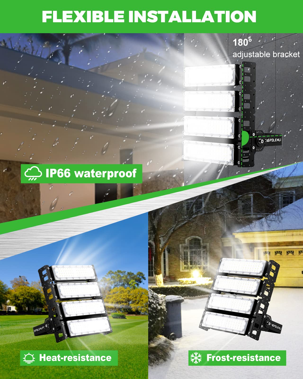 Spolehli 1200W Led Stadium Flood Lights 32000Lm Ip66 Waterproof 6500K Daylight Outdoor Lighting
