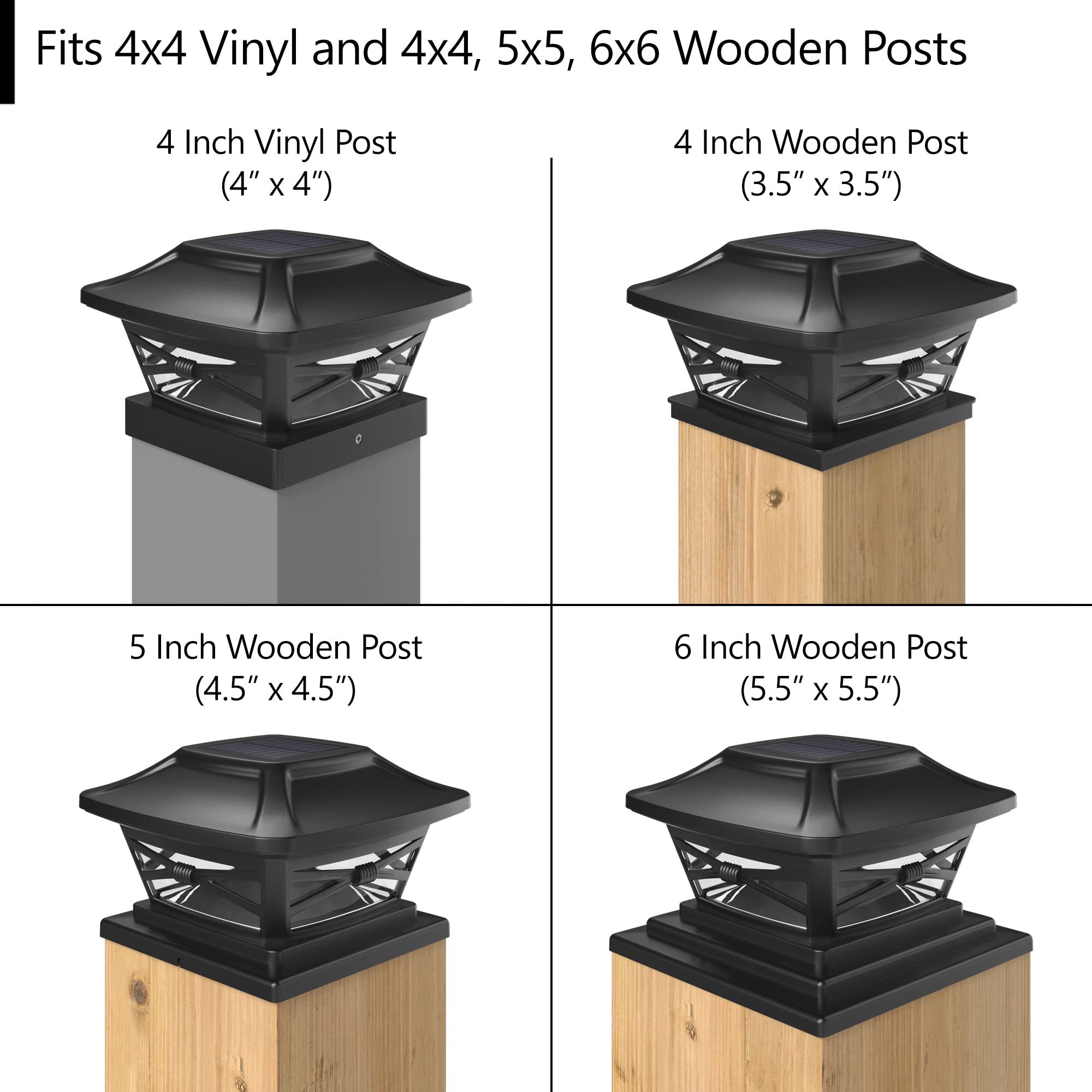 Davinci Lighting Renaissance Solar Post Cap Lights - Bright LED - Slate Black - Includes Bases for 4x4, 5x5, 6x6 Posts - 1 Pack