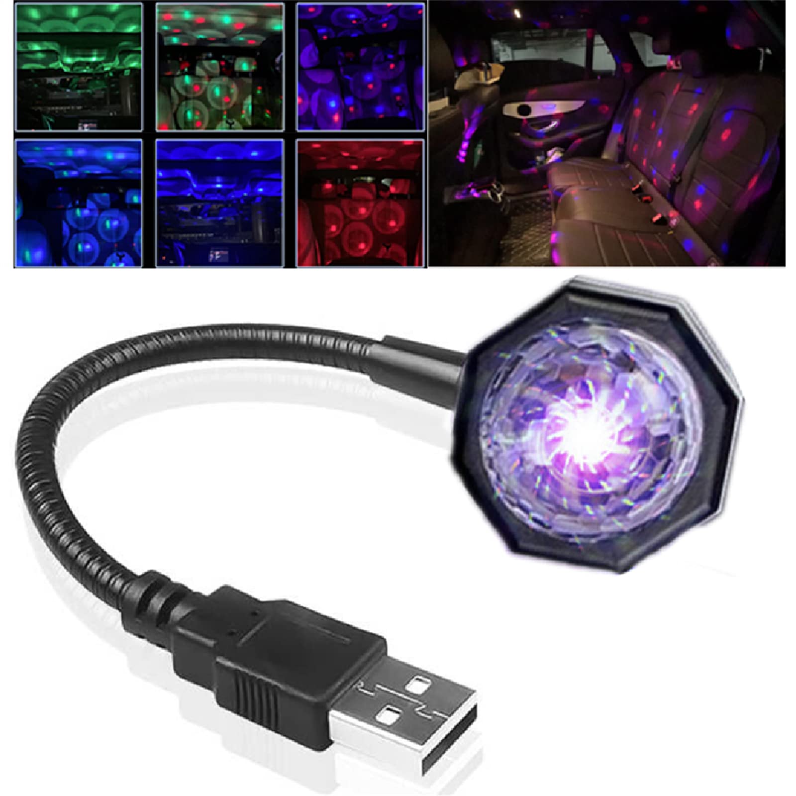 USB Star Night Light,3 Colors-9 Lighting Modes,Adjustable Interior Car Lights,Bending Freely Portable Romantic Star Light Decora
