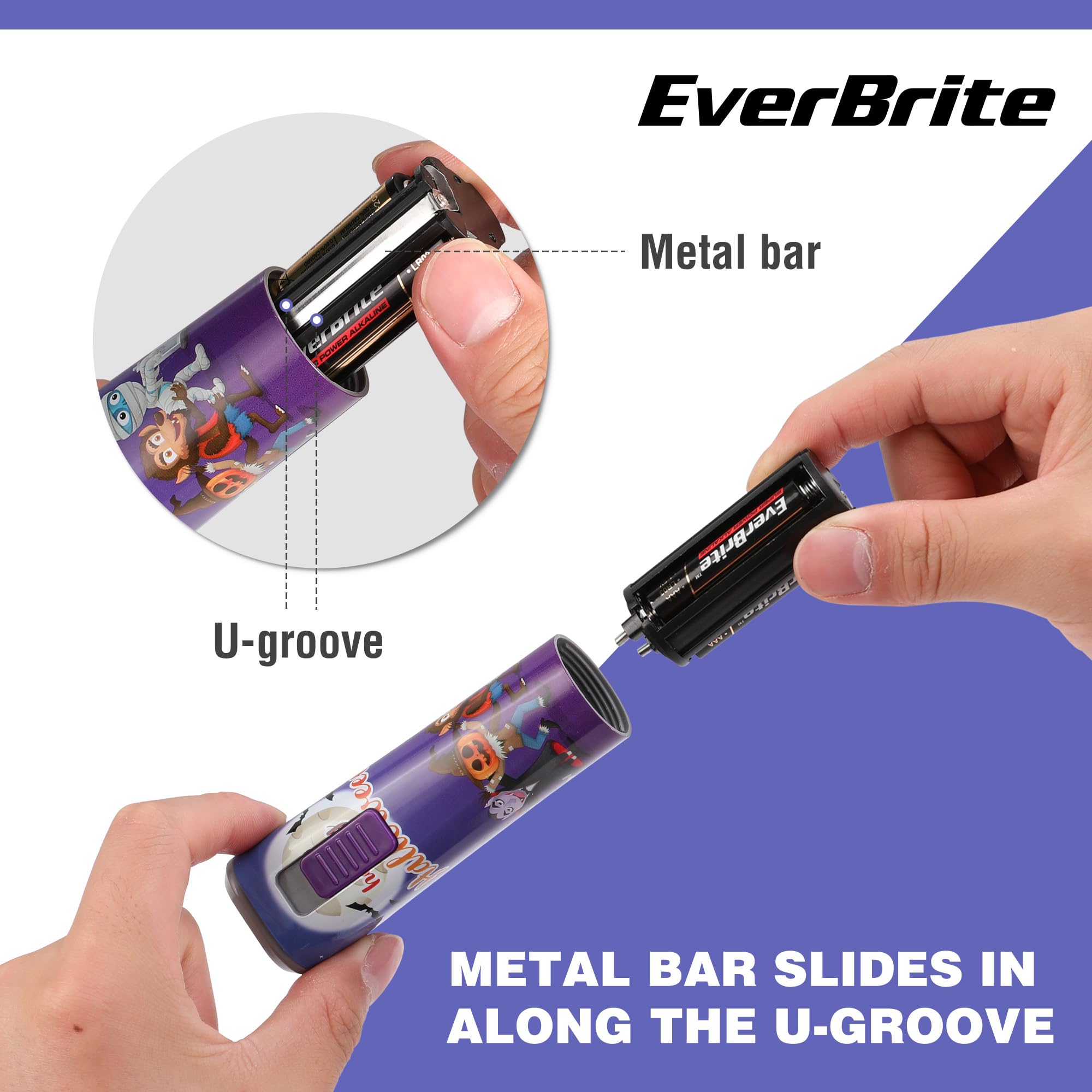 Everbrite Halloween Flashlights Halloween Gifts, Small Led Flash Light Handheld Torch With Lanyard 3Aaa Battery Included, 1 Pack