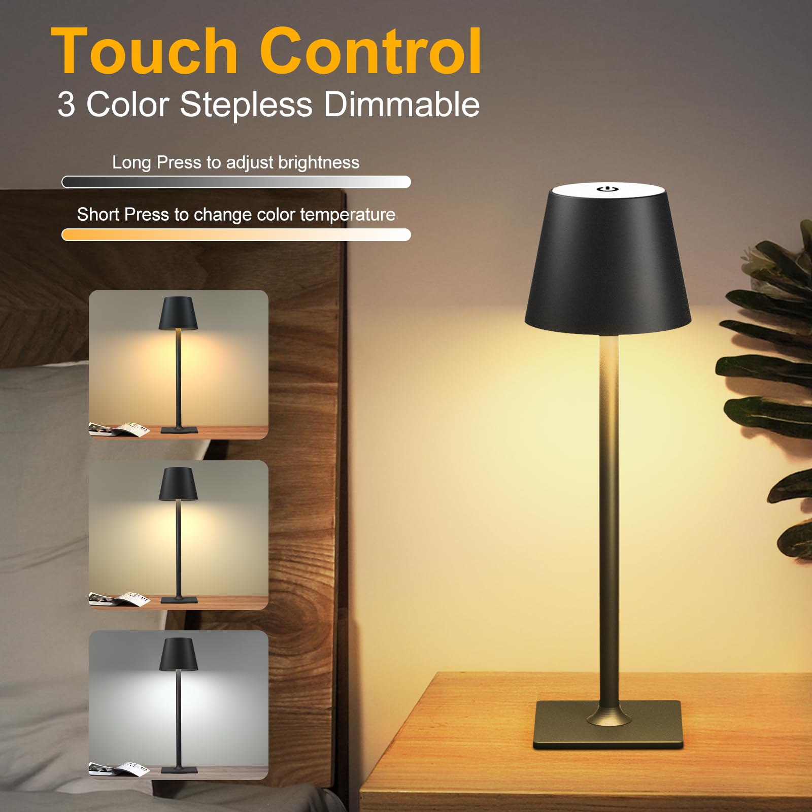 2 Pack Rechargeable Table Lamp - Cordless Led Lamp With 6000Mah Battery Operated Led Desk Lamp, Portable Table Light Outdoor For