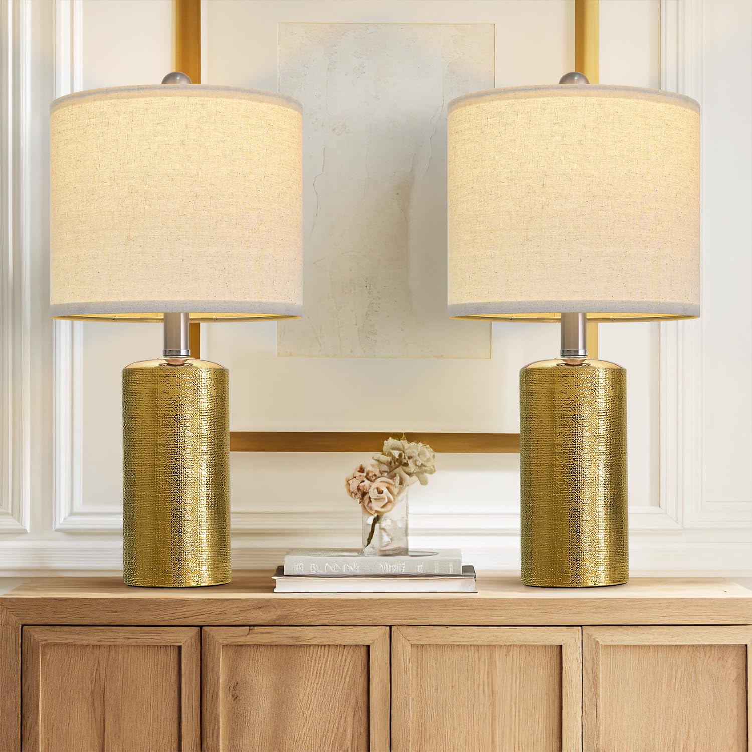 G-SAFAVA 20.5 Small Table Lamps for Living Room Lamp Set of 2 Ceramic Lamps for Bedroom Bedside Lamps Modern Boho Lamps for Night Stands Farmhouse Nightstand Lamp Side End Table Lamp  Gold