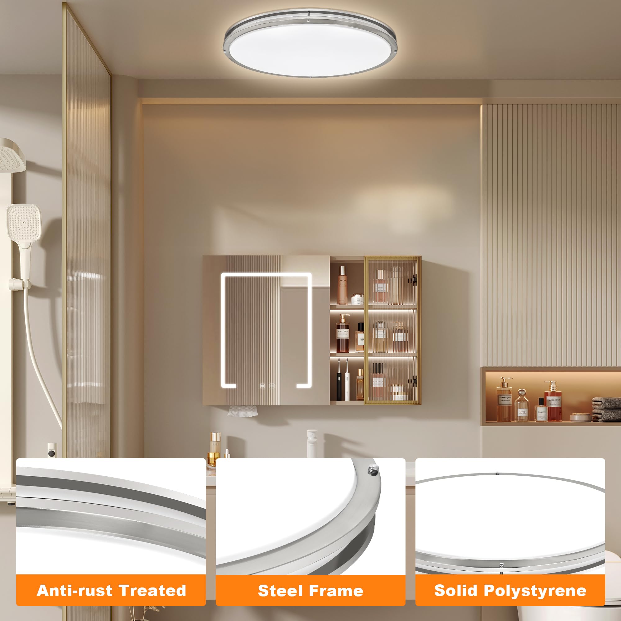 33 Inch Oval Brushed Nickel Ceiling Light Fixture - Flush Mount Led Kitchen Ceiling Lamp 3000K/4000K/5000K Adjustable Brushed Ni
