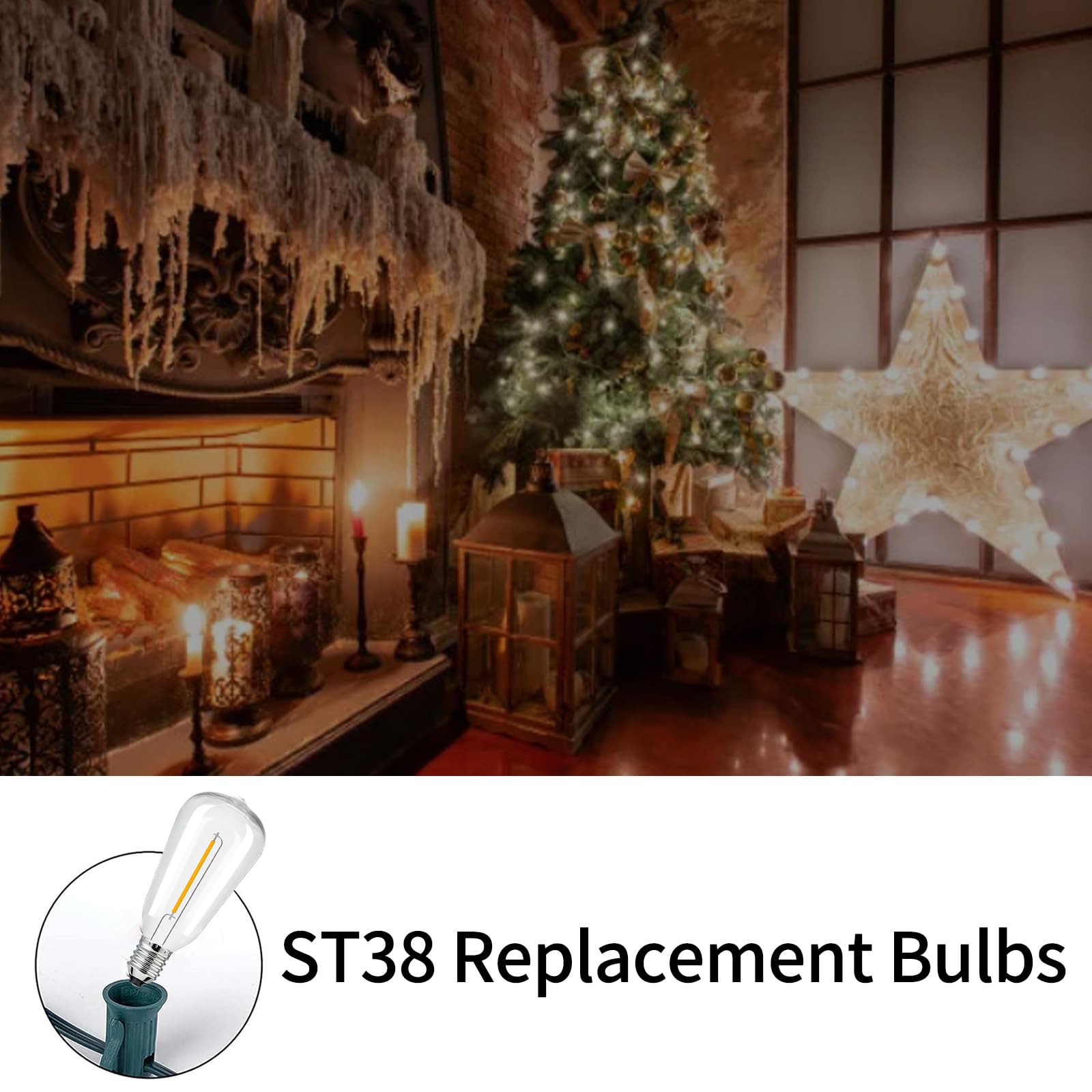 Chyparty 10 Pack St38 Edison Replacement Bulbs, Warm White Led Clear Bulbs, E12 Base, Energy-Efficient, Waterproof, Shatterproof