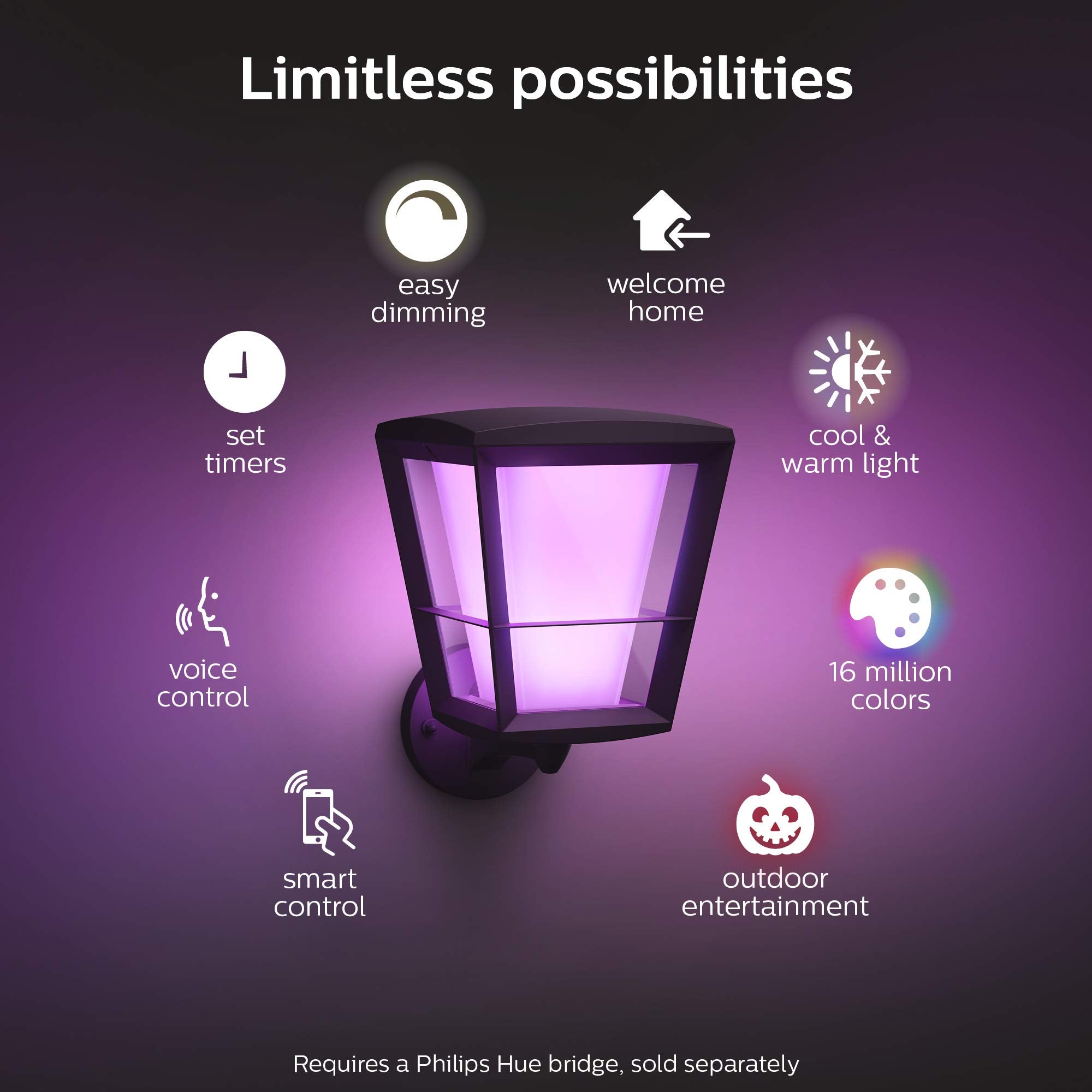 Philips Hue Econic Up Outdoor Smart Wall Light - Black - E26 Color-Changing Led Bulb - 1 Pack - Requires Hue Bridge - Weatherproof