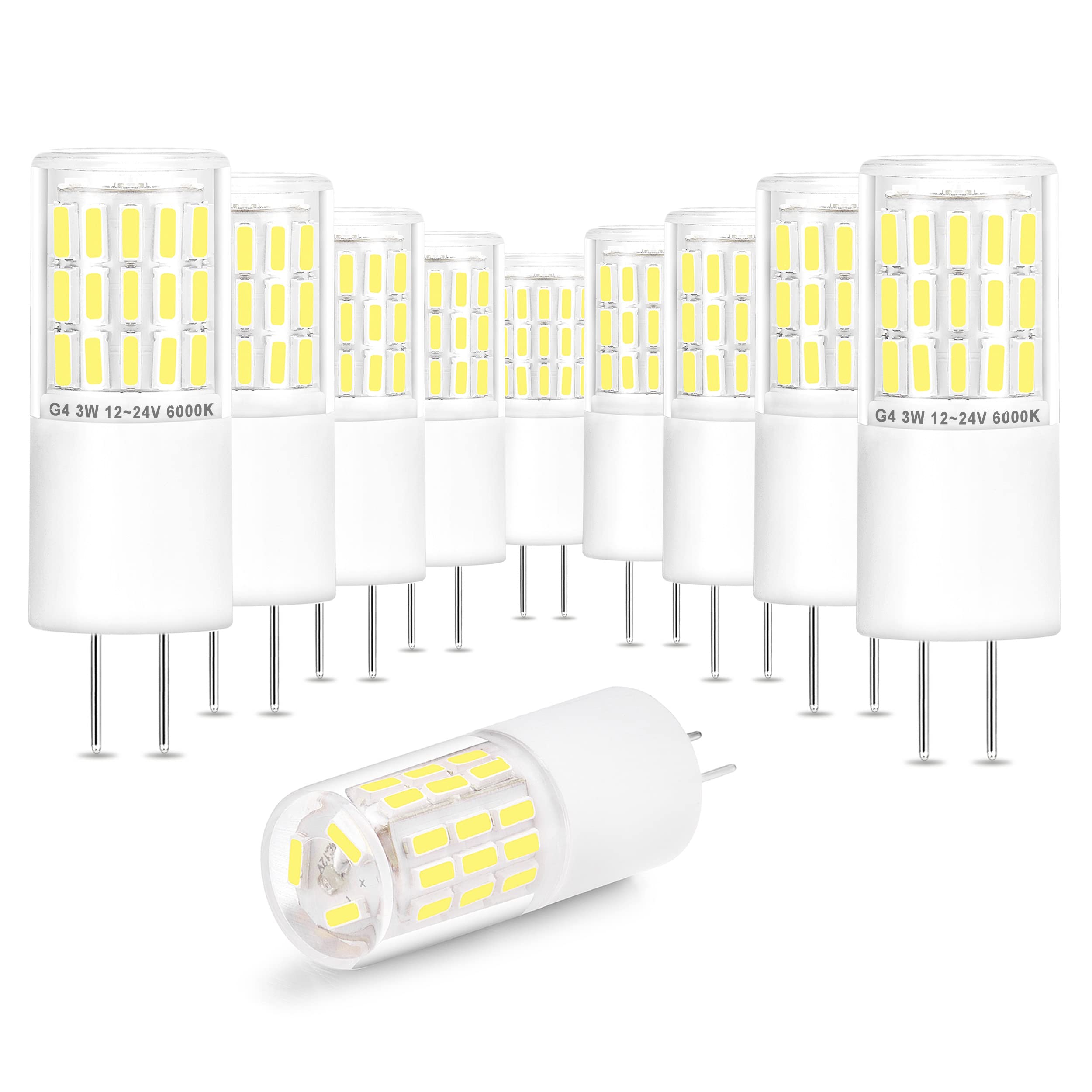 Ziomitus G4 T3 3W Daylight 6000K Led Outdoor Landscape Light Bulbs 12V24V,G4 20W 25W 30W Halogen Replacement,Low Voltage G4 T3 J
