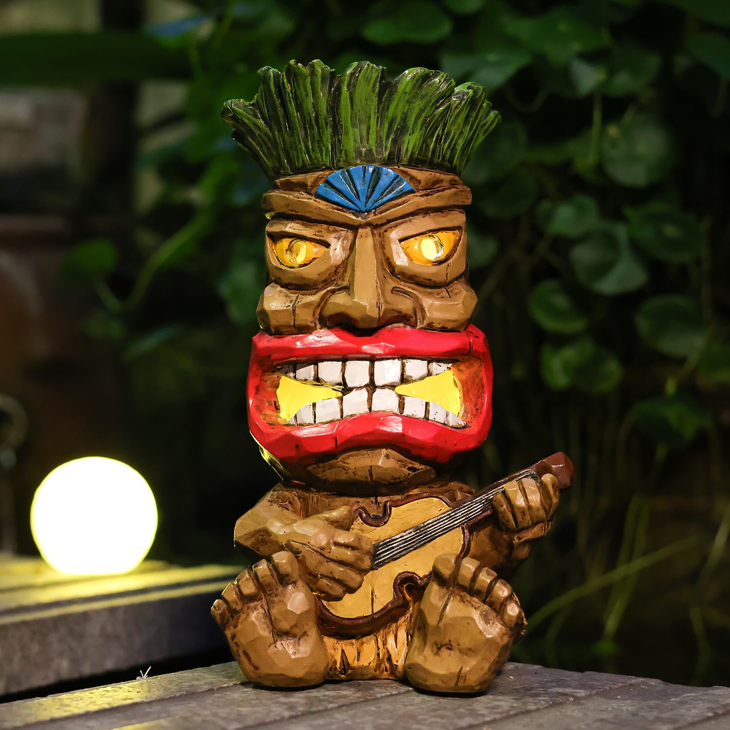 Yiosax Solar Tiki Statue Outdoor Decor-Garden Guitar Tiki Statues-Tiki Bar Decorations For Outdoor Patio Yard Lawn Balcony Bar P