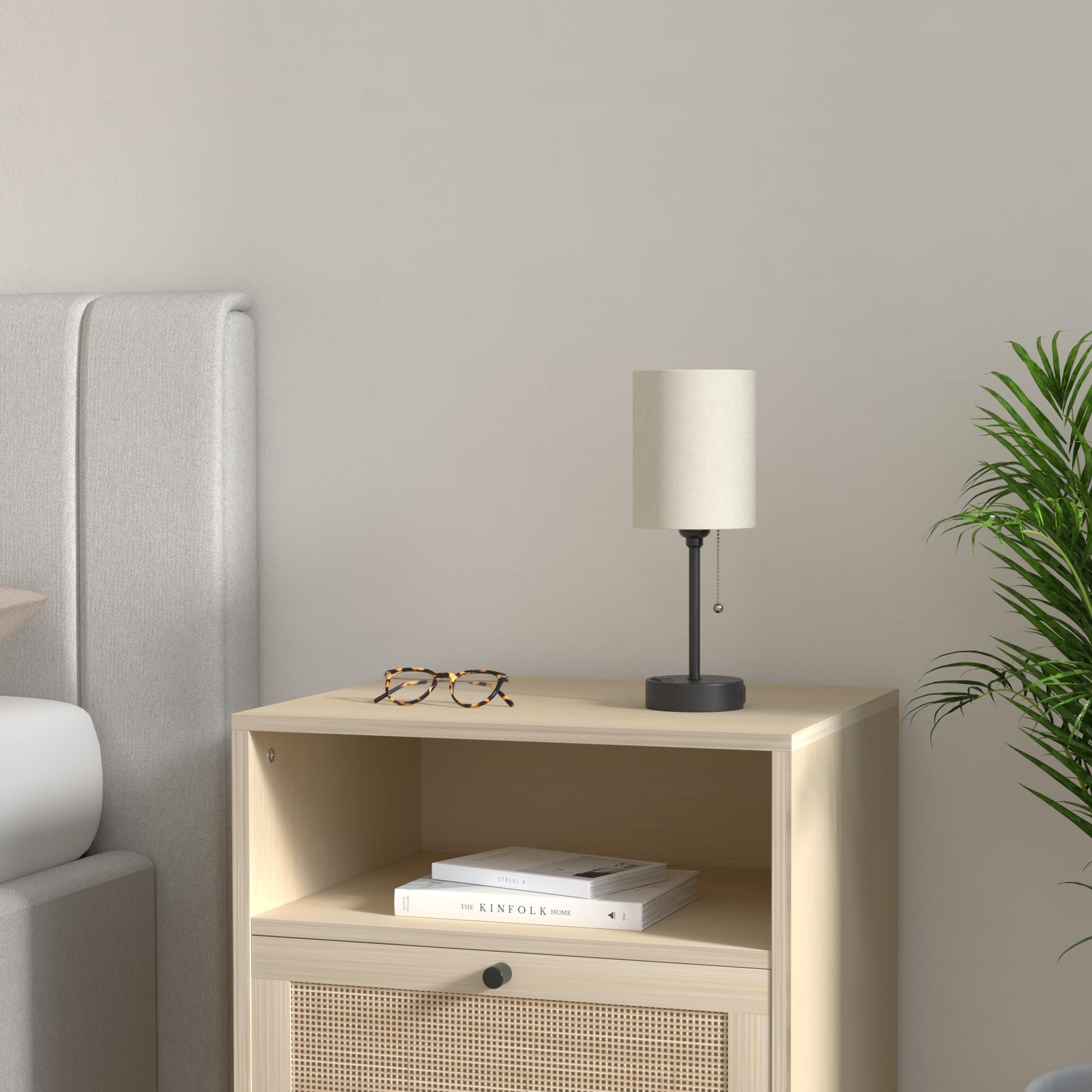 Dicoool Beige Table Lamps - 3 Levels Brightness, USB C & A Ports, AC Outlet, Fabric, Model 15-3 for Bedroom & Kids Reading